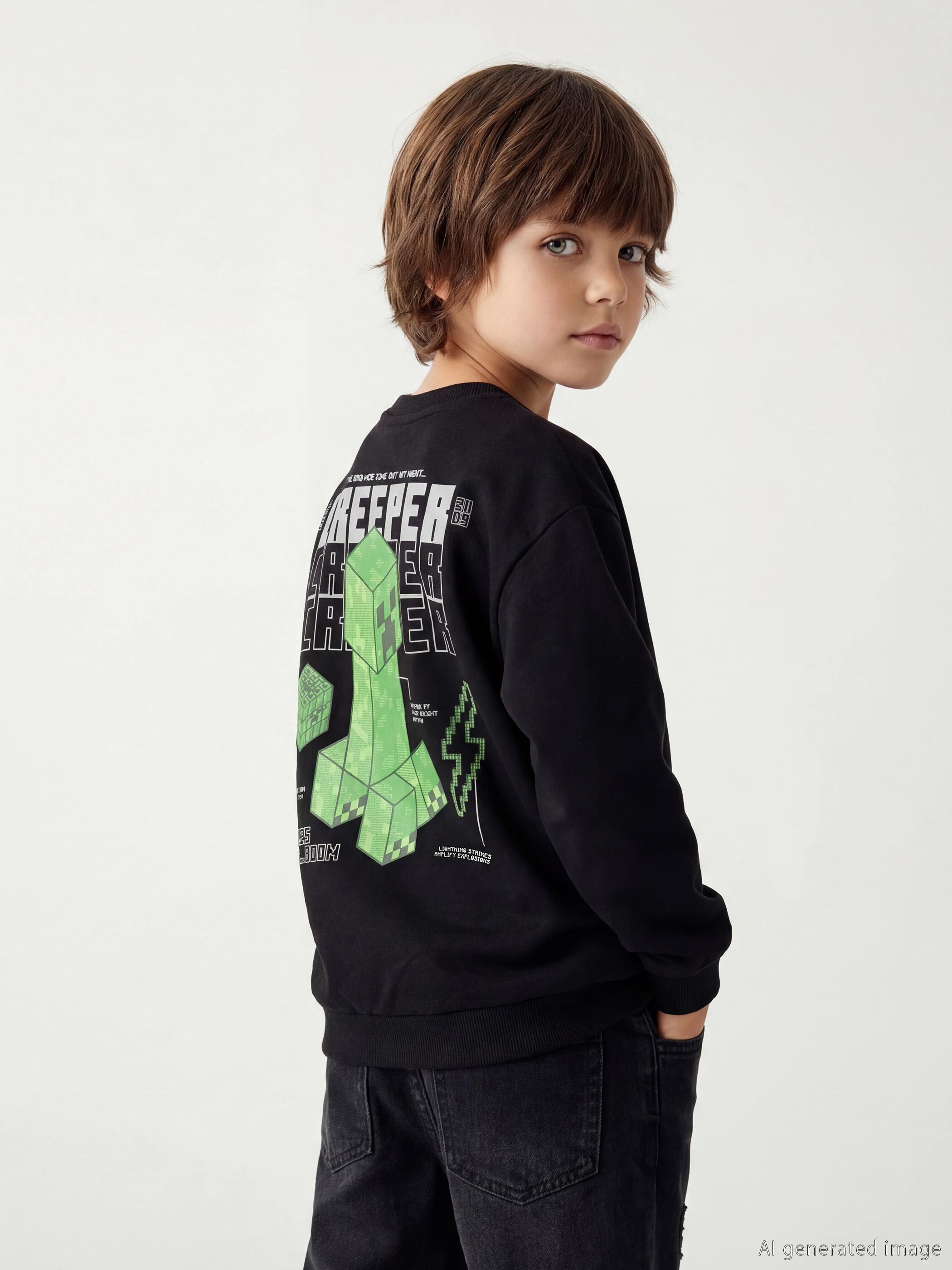 LCW Kids Minecraft Baskılı Erkek Çocuk Sweatshirt - S62164Z1-CVL
