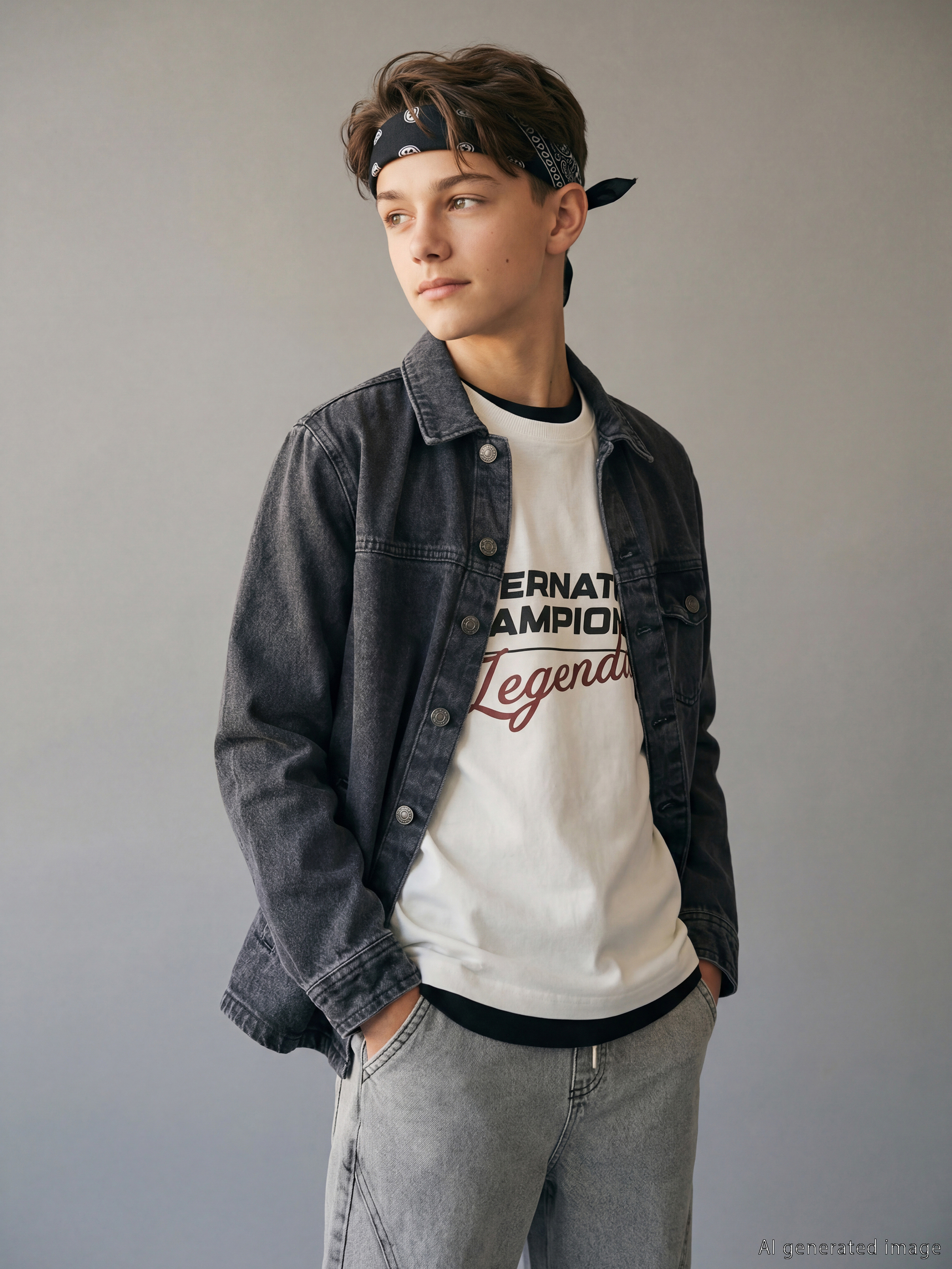 Antrasit Uzun Kollu Erkek Çocuk Jean Gömlek-1