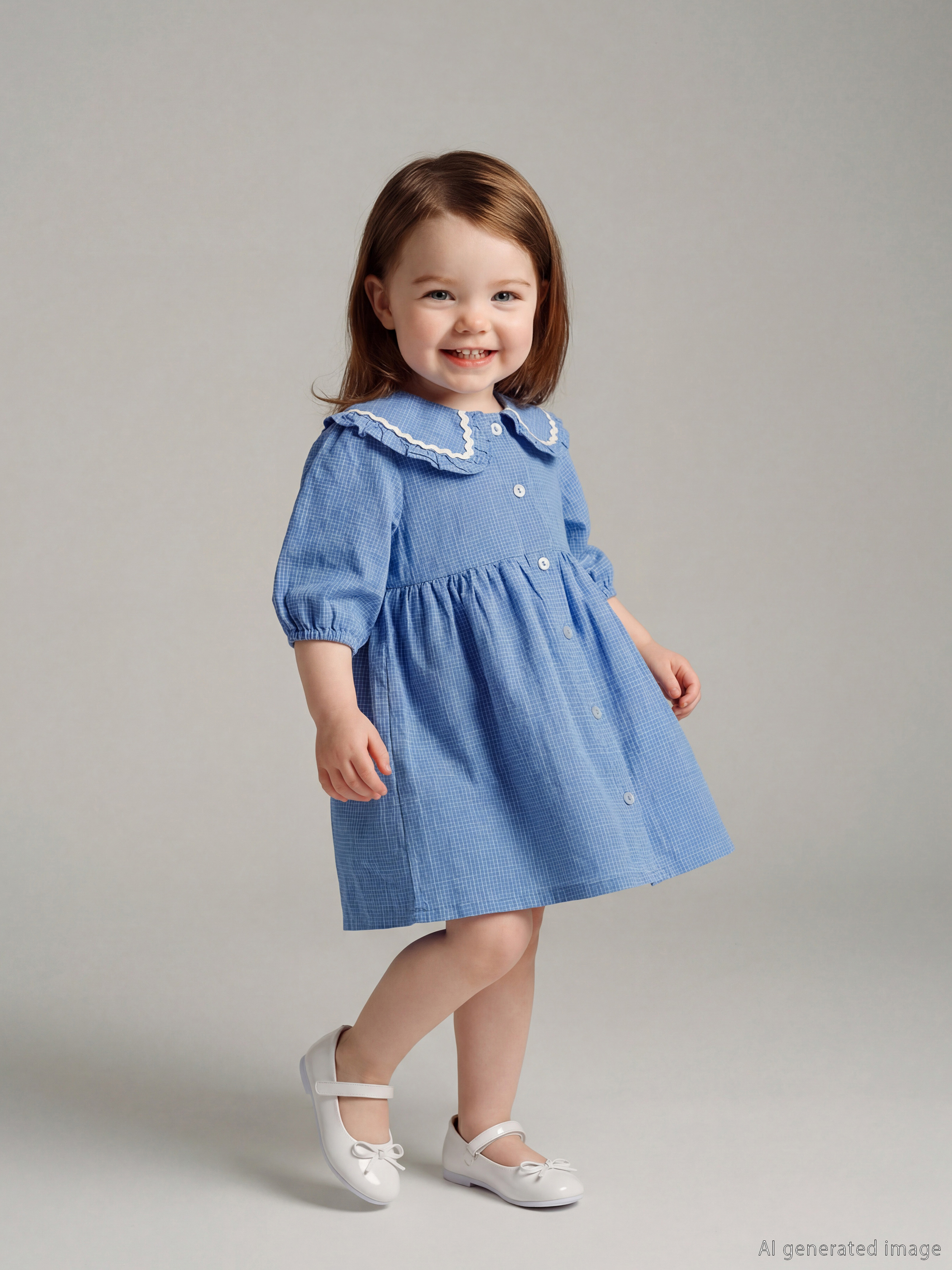 LCW baby Nakışlı Bebe Yaka Kareli Kız Bebek Elbise - S62849Z1-V0Z