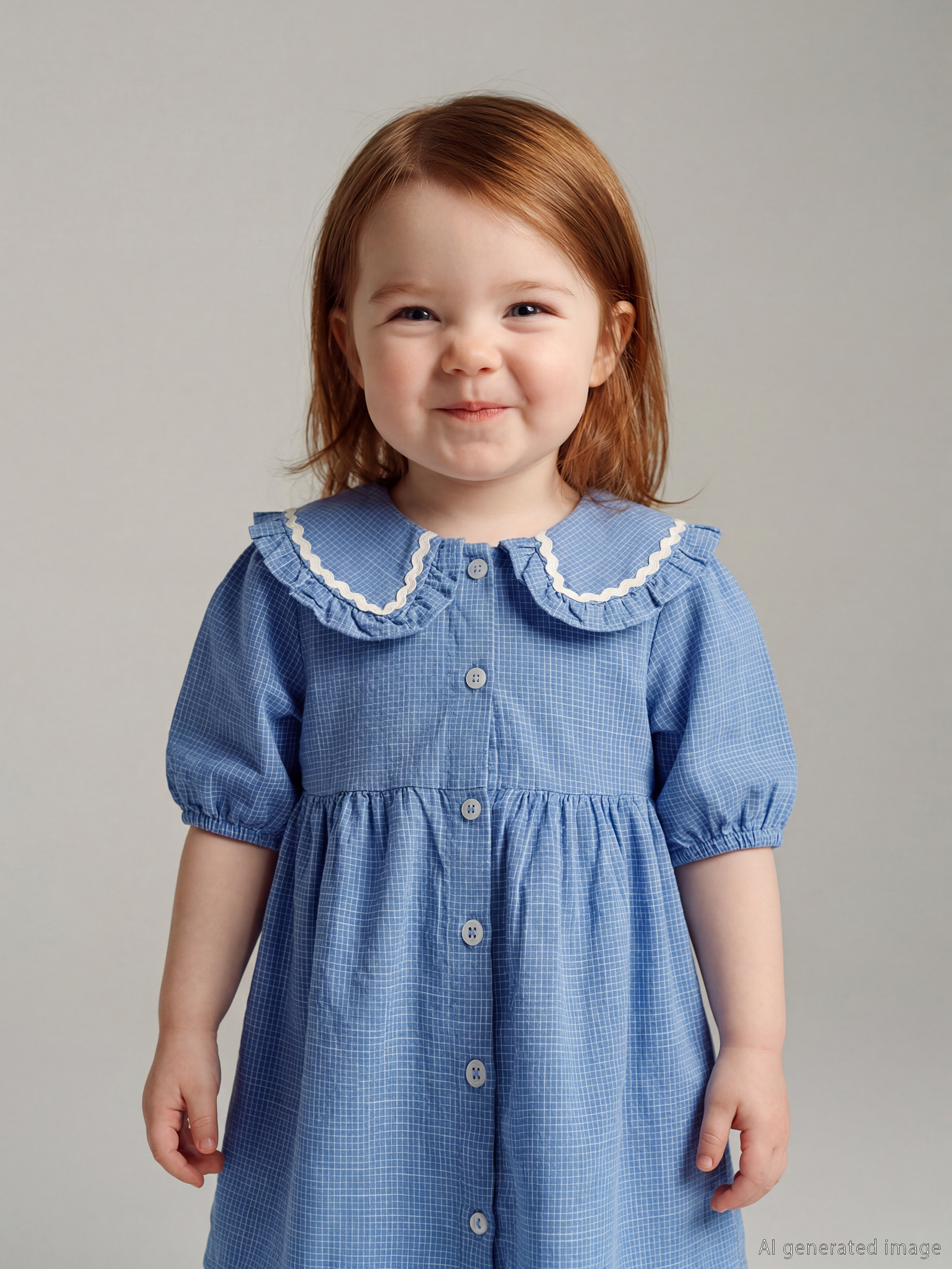 Mavi Nakışlı Bebe Yaka Kareli Kız Bebek Elbise-1