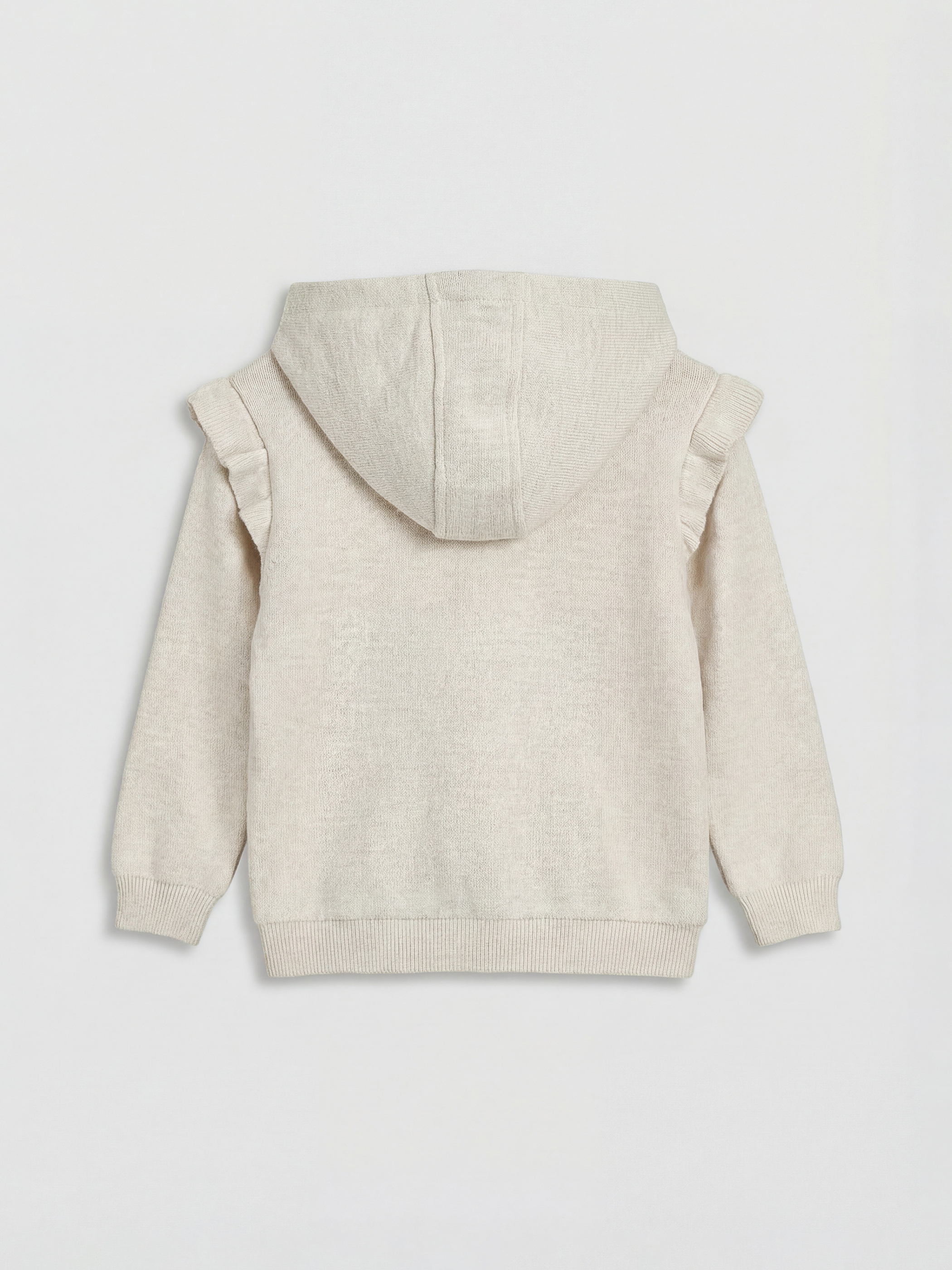 Bej Kapüşonlu Nakışlı Kız Bebek Fermuarlı Sweatshirt-1