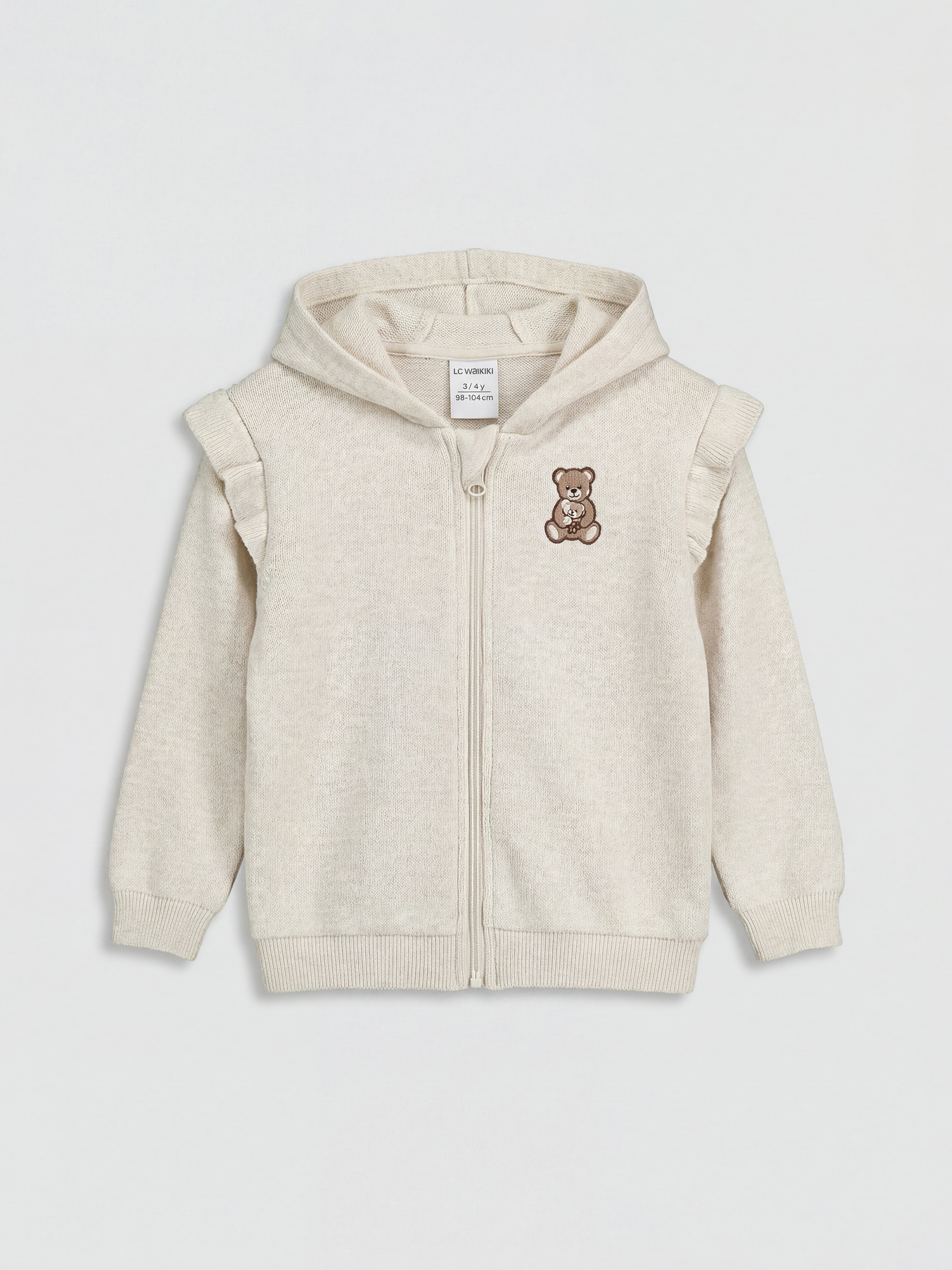 Bej Kız Bebek Kapüşonlu Hırka ve Eşofman Altı-1