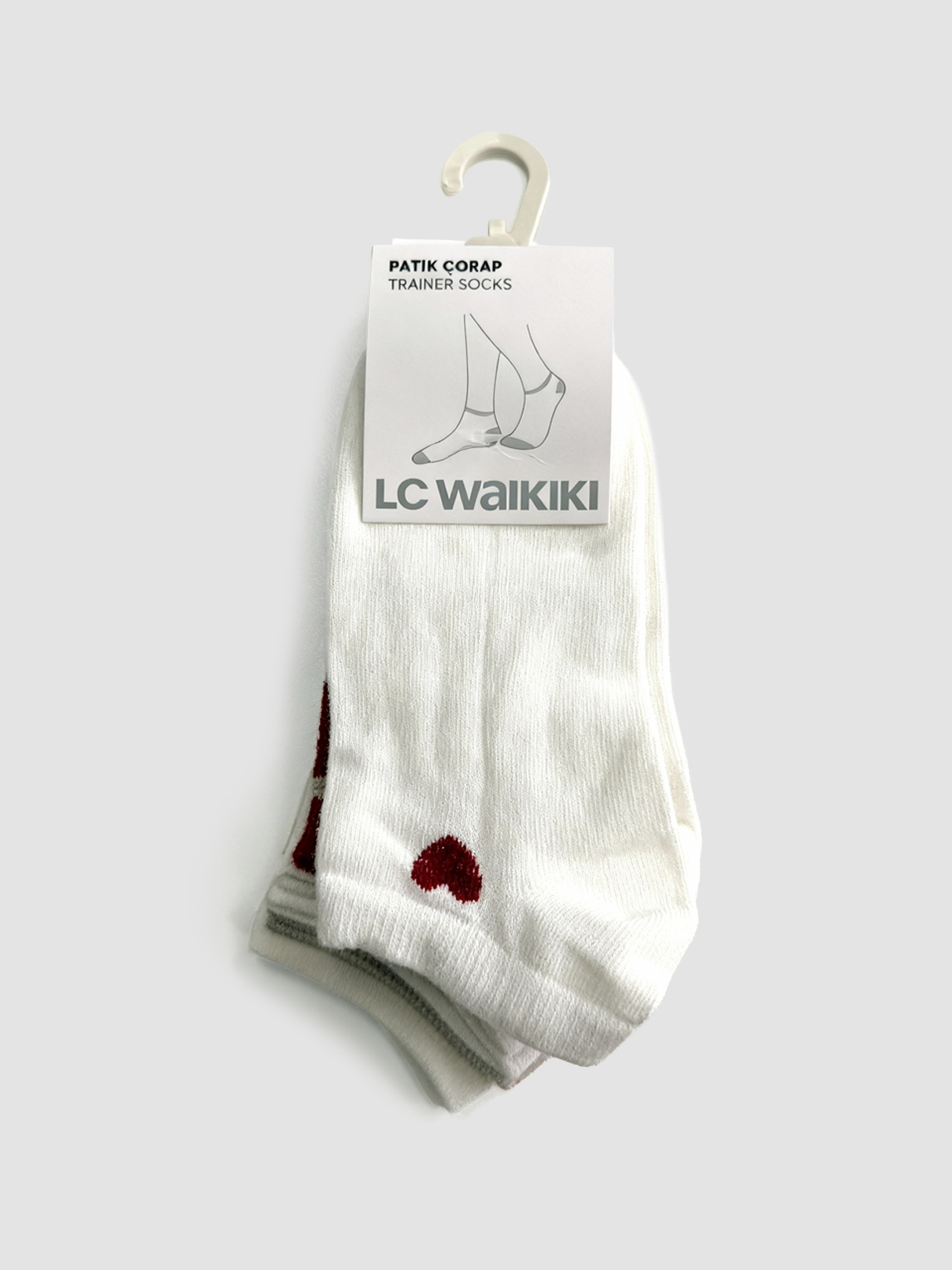 Ekru Kalp Desenli Kadın Patik Çorap 5'li-2