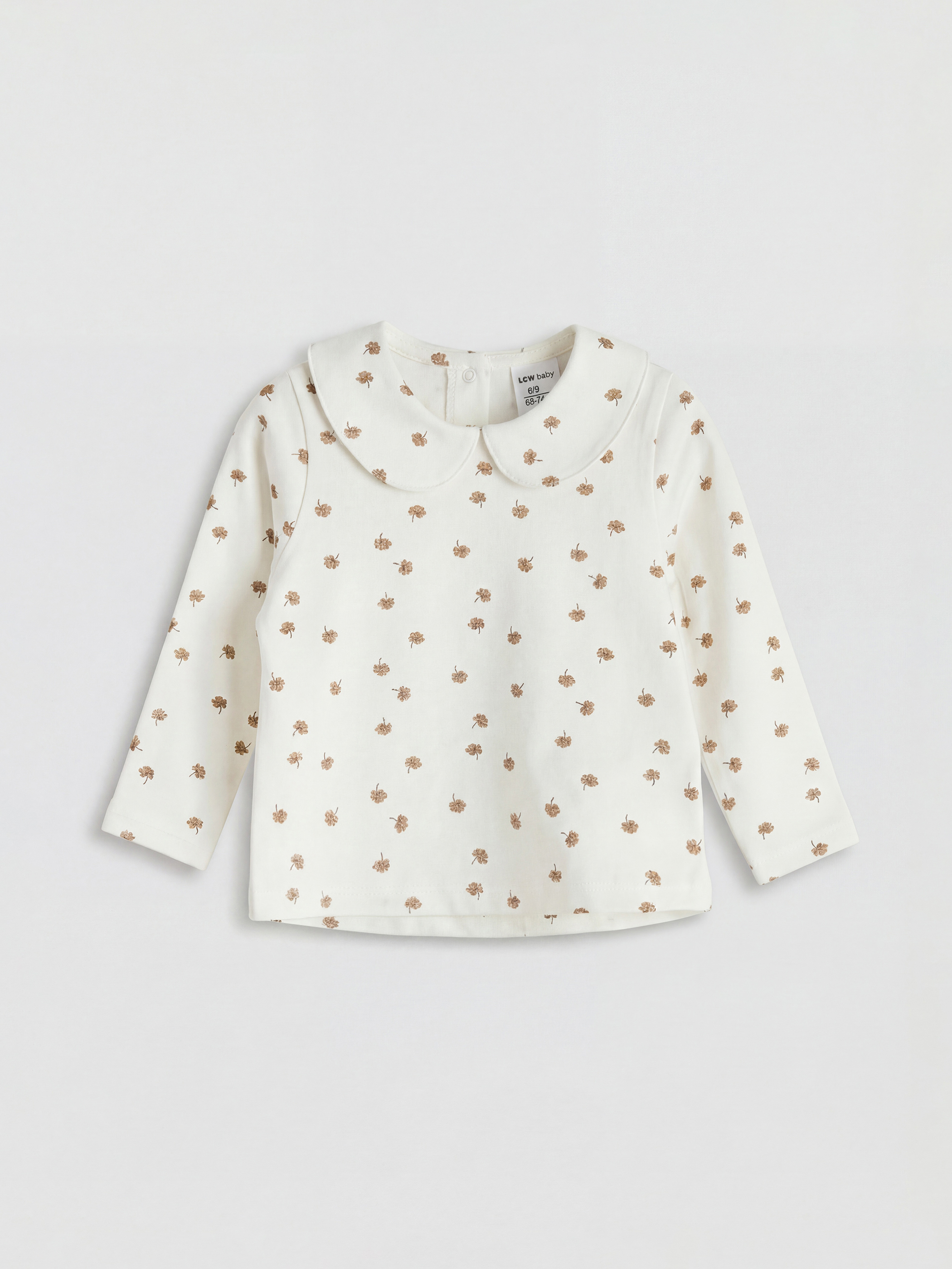 Bej Bebe Yaka Desenli Kız Bebek Gabardin Elbise-3