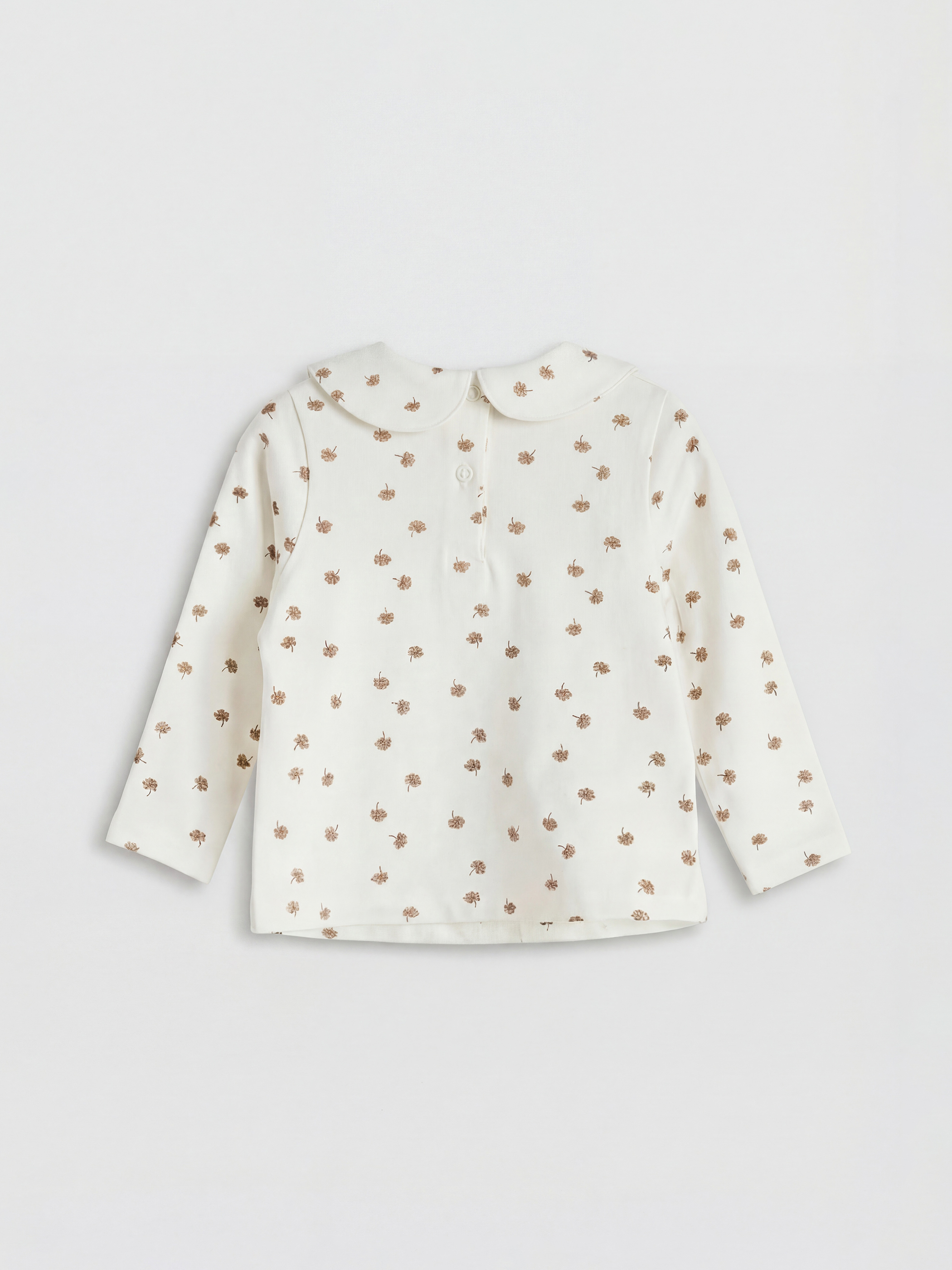 Bej Bebe Yaka Desenli Kız Bebek Gabardin Elbise-4