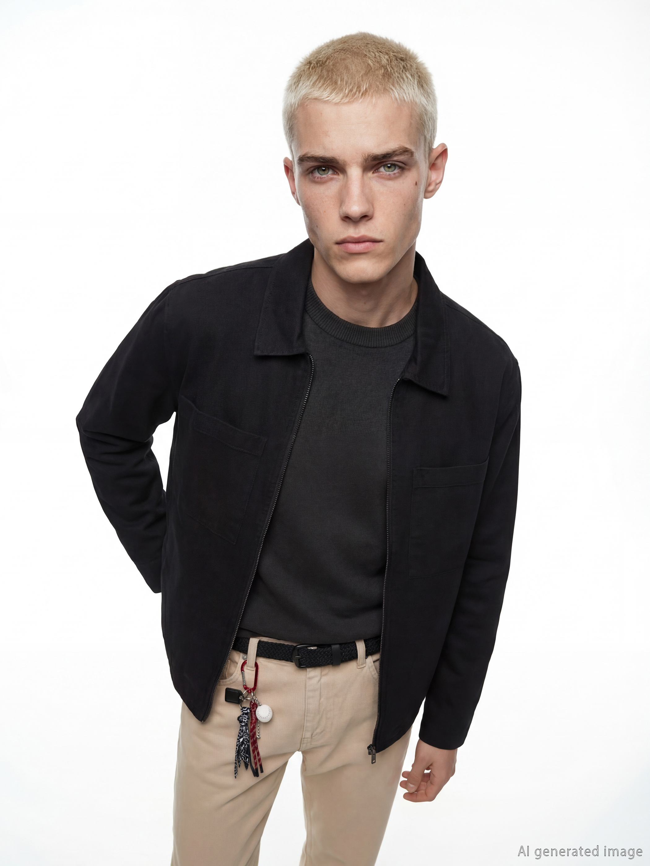 Jachetă cămașă bărbați croială relaxată din țesătură diagonală-1