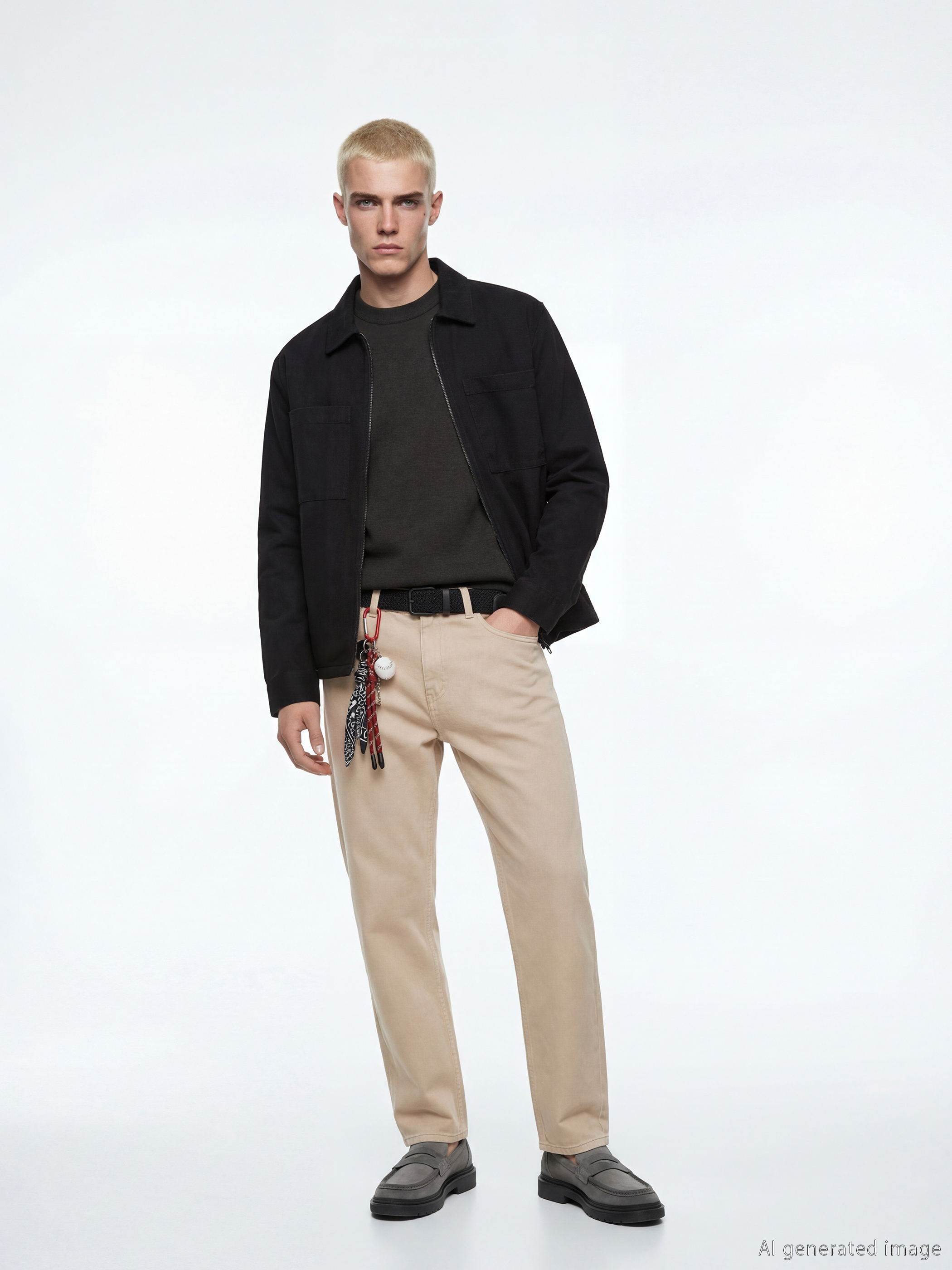 Jachetă cămașă bărbați croială relaxată din țesătură diagonală-2