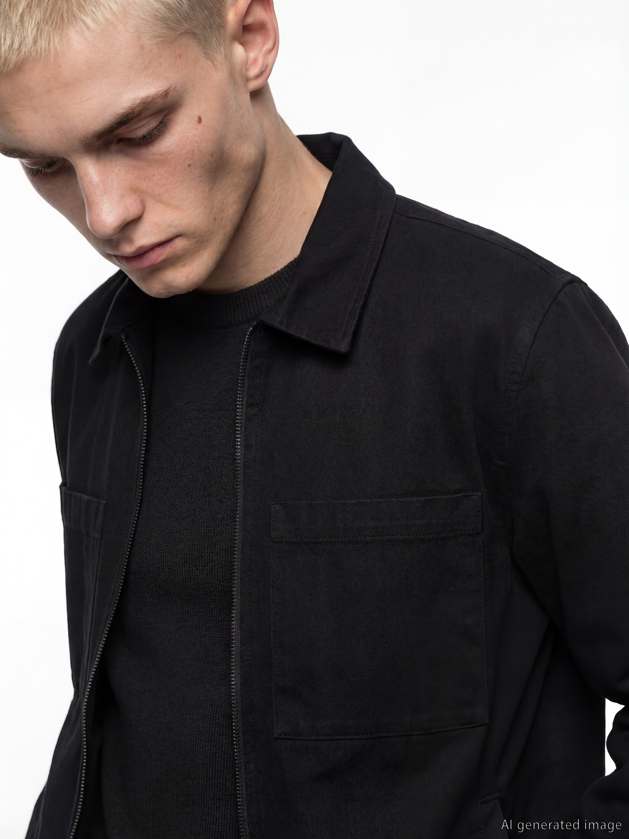 Jachetă cămașă bărbați croială relaxată din țesătură diagonală-4