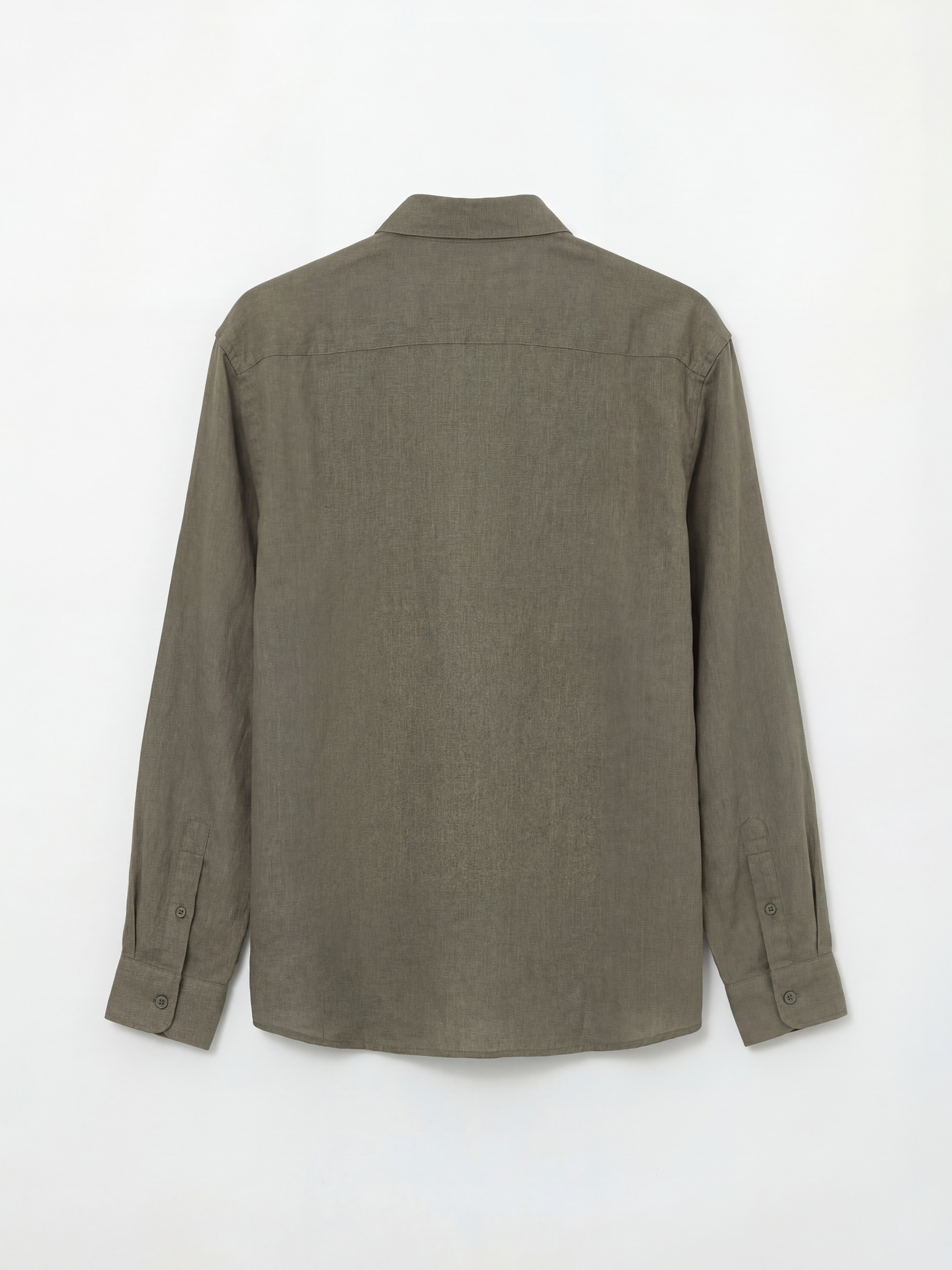 Haki Regular Fit Erkek Keten Görünümlü Gömlek-1