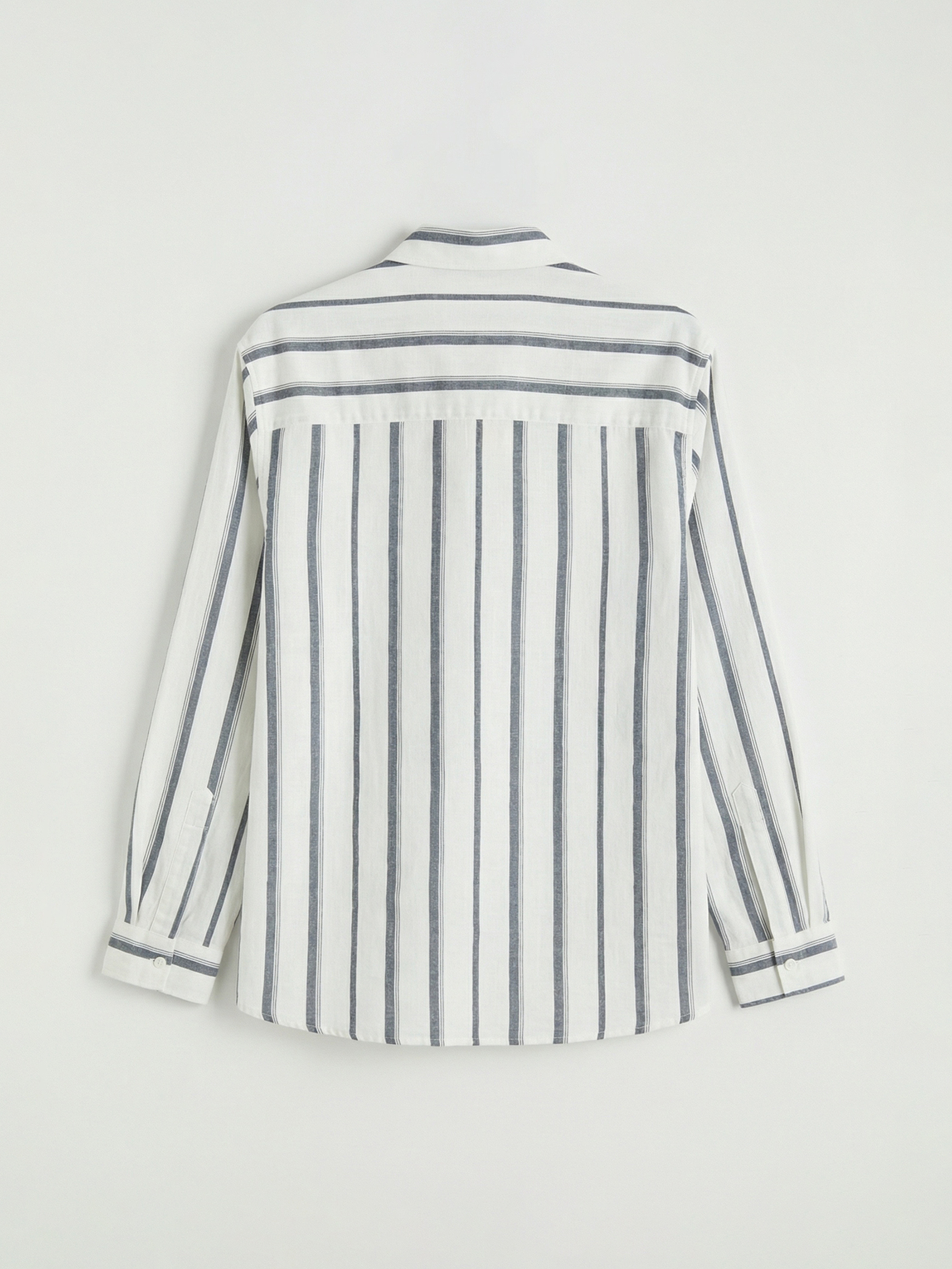 Lacivert Regular Fit Çizgili Keten Görünümlü Erkek Gömlek-1