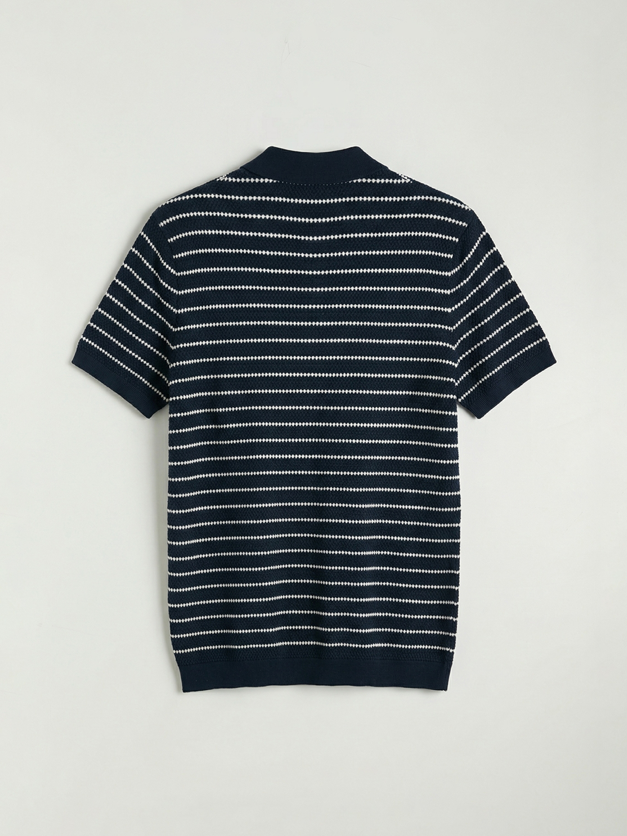 Lacivert Polo Yaka Çizgili Erkek Triko Kazak-1