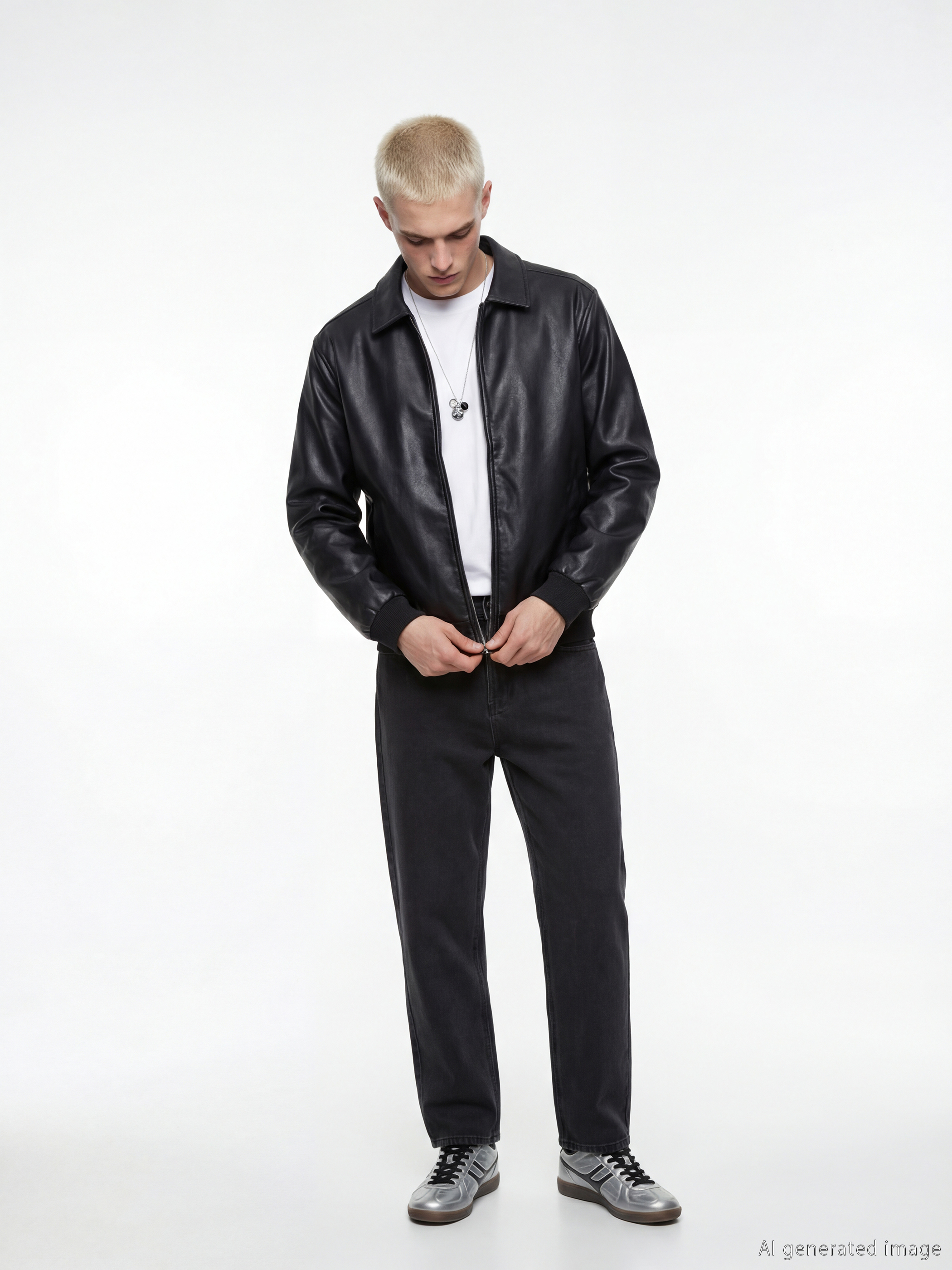 Regular Fit Faux Leather Men's Coat-4