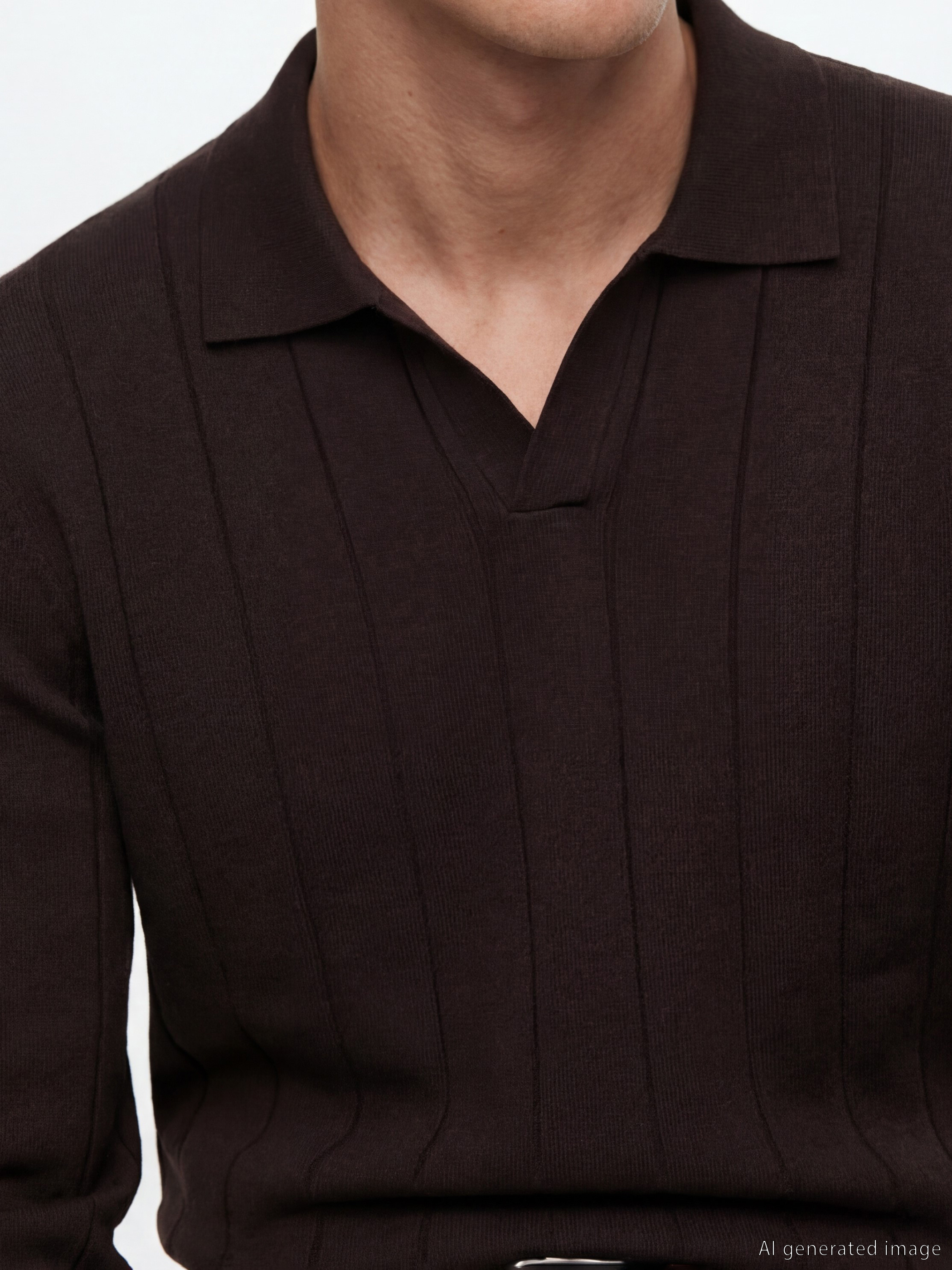 Kahverengi Polo Yaka Erkek Triko Kazak-6