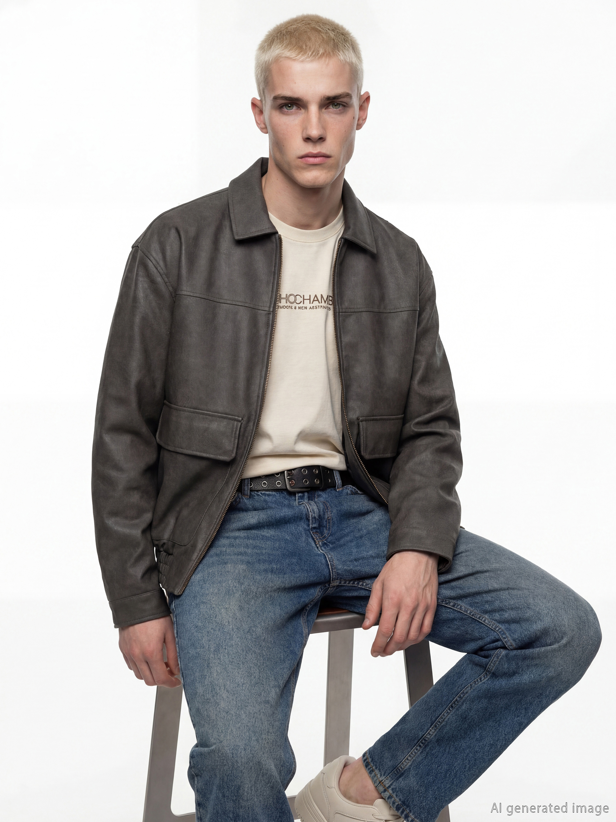 Kahverengi Standart Kalıp Erkek Deri Görünümlü Mont-2