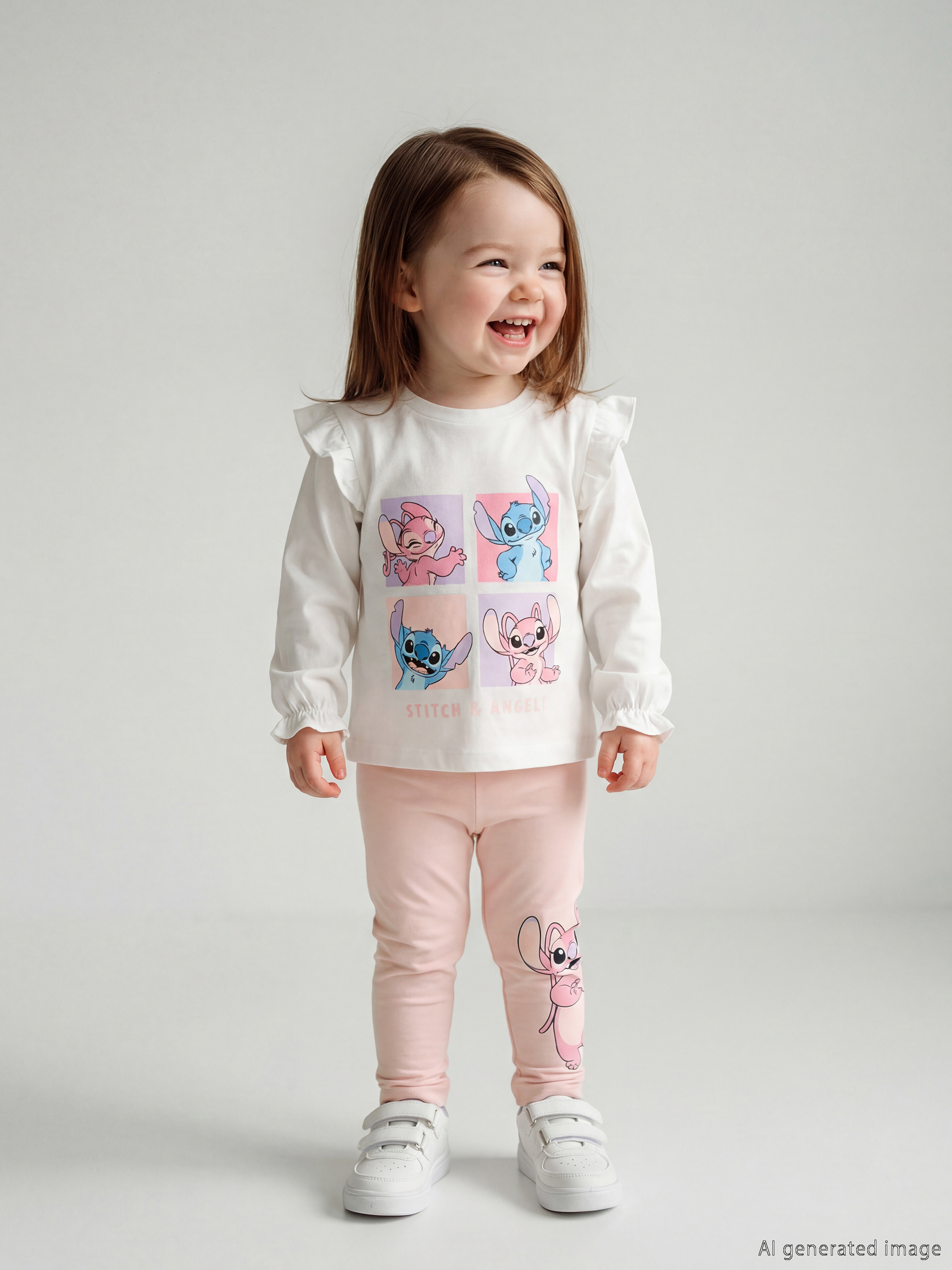 LCW baby Stitch & Angel Baskılı Kız Bebek Tişört ve Tayt - S63988Z1-FDV