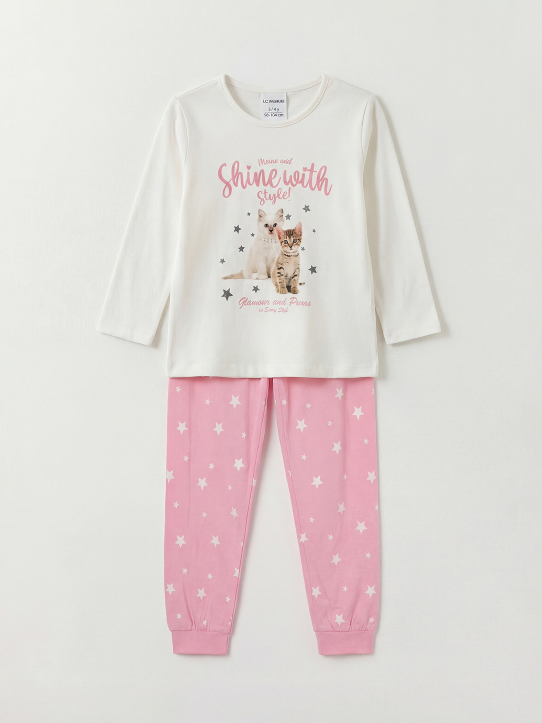 LCW Kids Bisiklet Yaka Baskılı Kız Bebek Pijama Takım - S64169Z1-FDU
