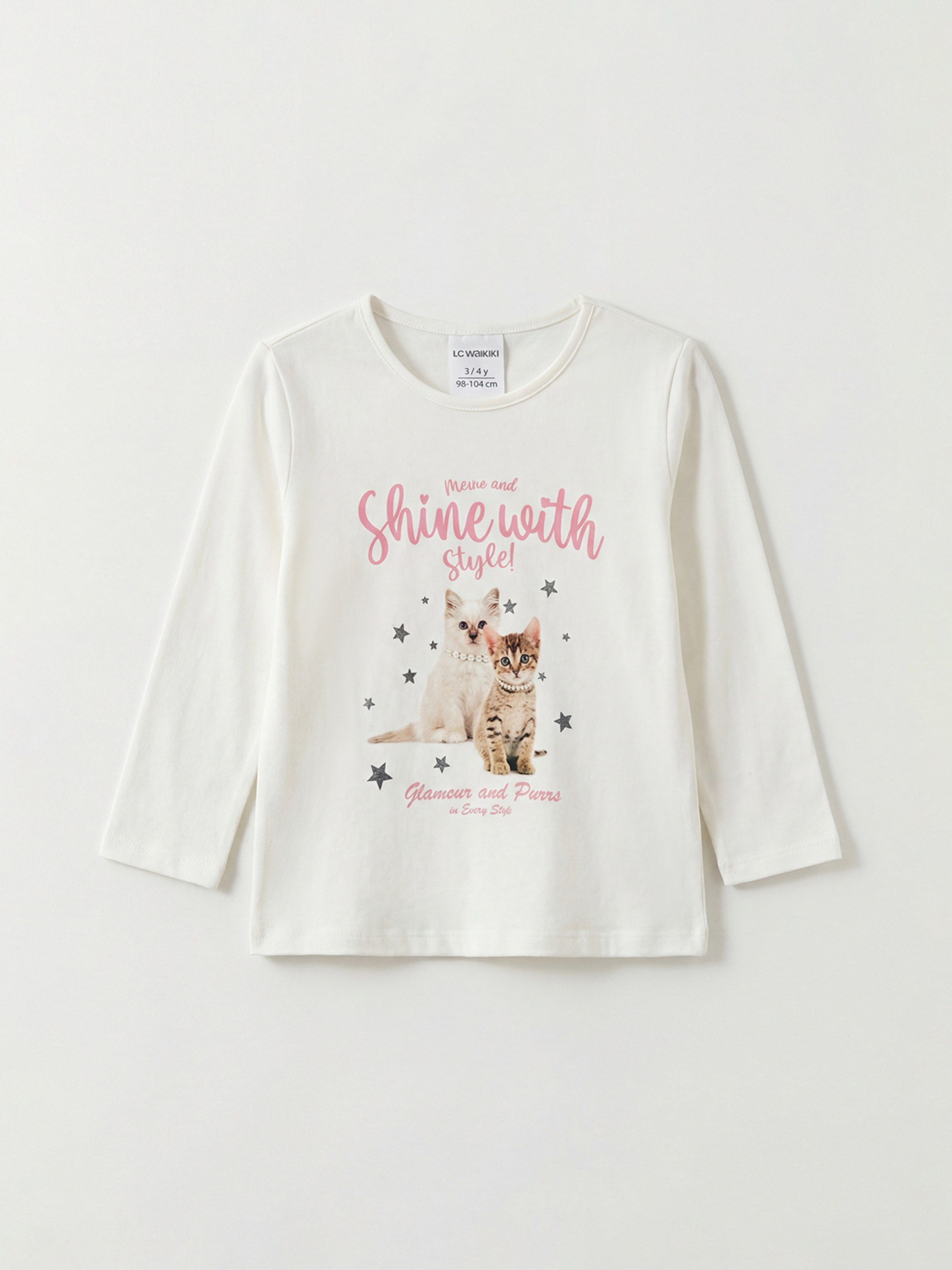 Ekru Bisiklet Yaka Baskılı Kız Bebek Pijama Takım-2