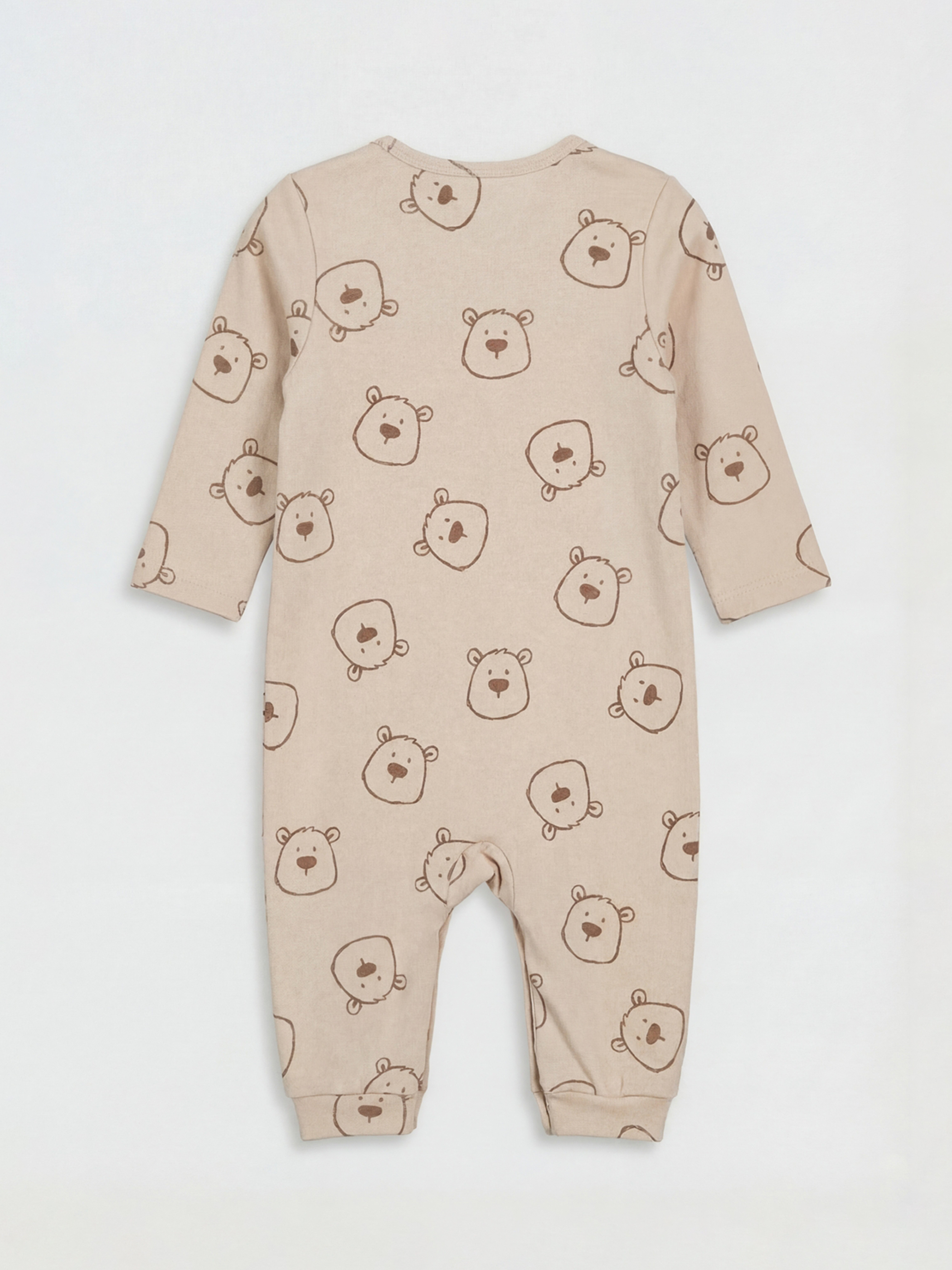 Bej Bisiklet Yaka Uzun Kollu Baskılı Erkek Bebek Tulum-1