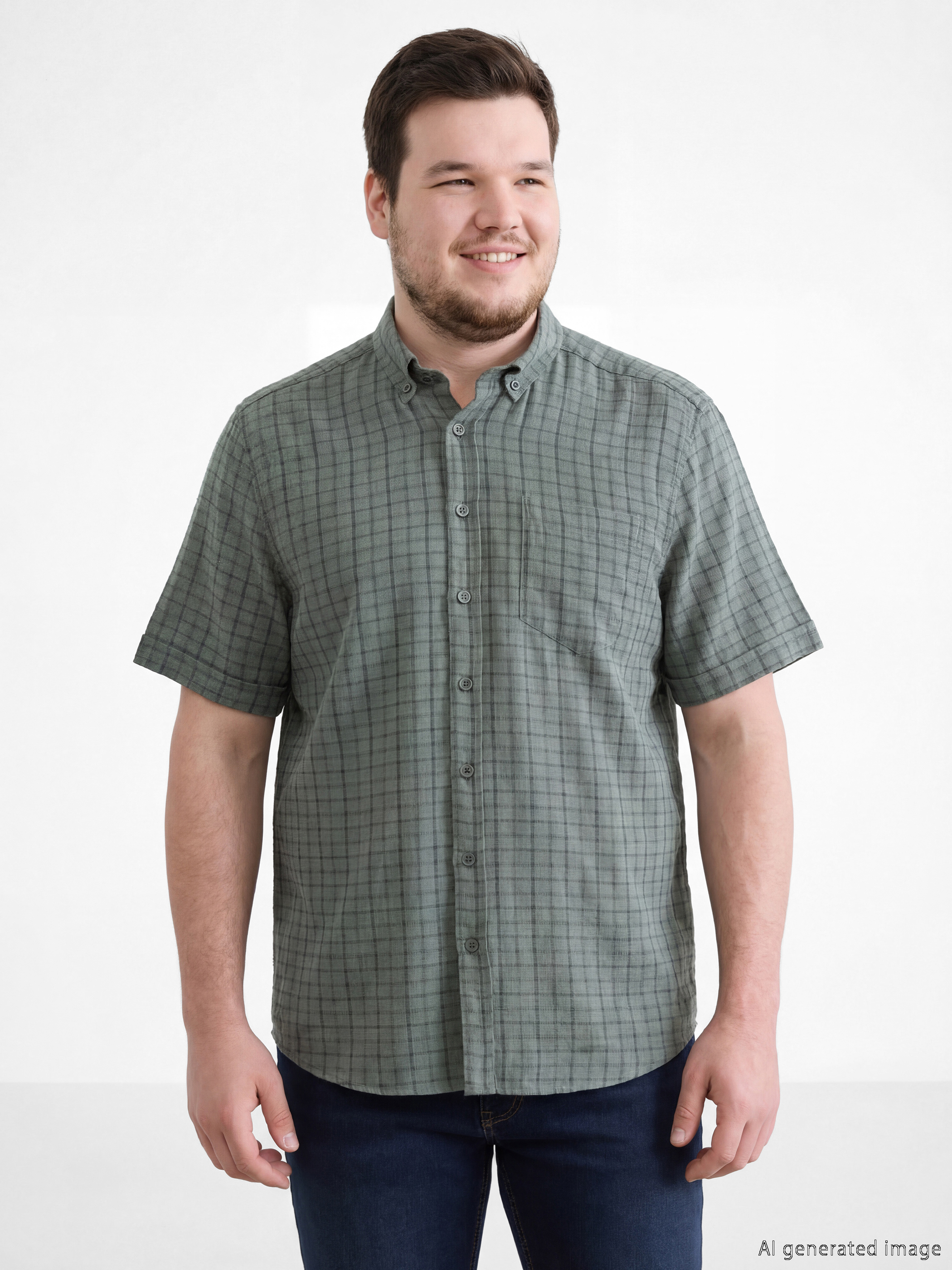 قميص رجالي كاروهات بقصة عادية-1