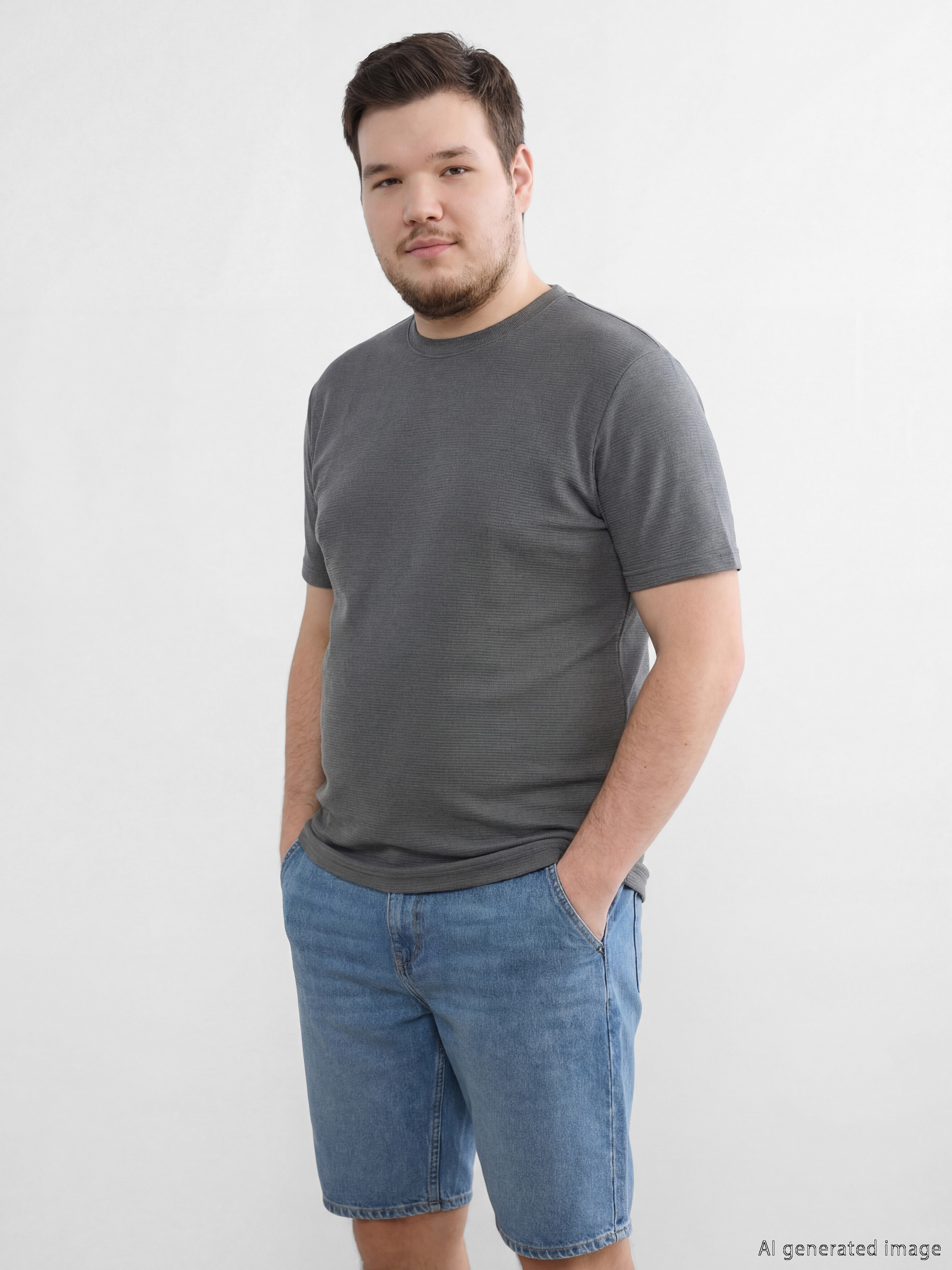 Antrasit Bisiklet Yaka Penye Erkek Tişört-1