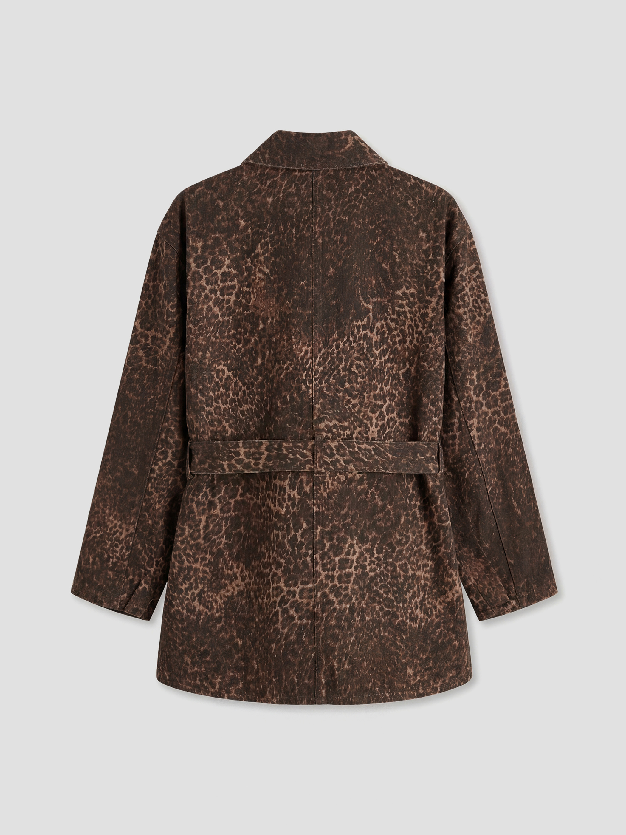 Collared Neck Leopard Print Women's Denim Jacket-5