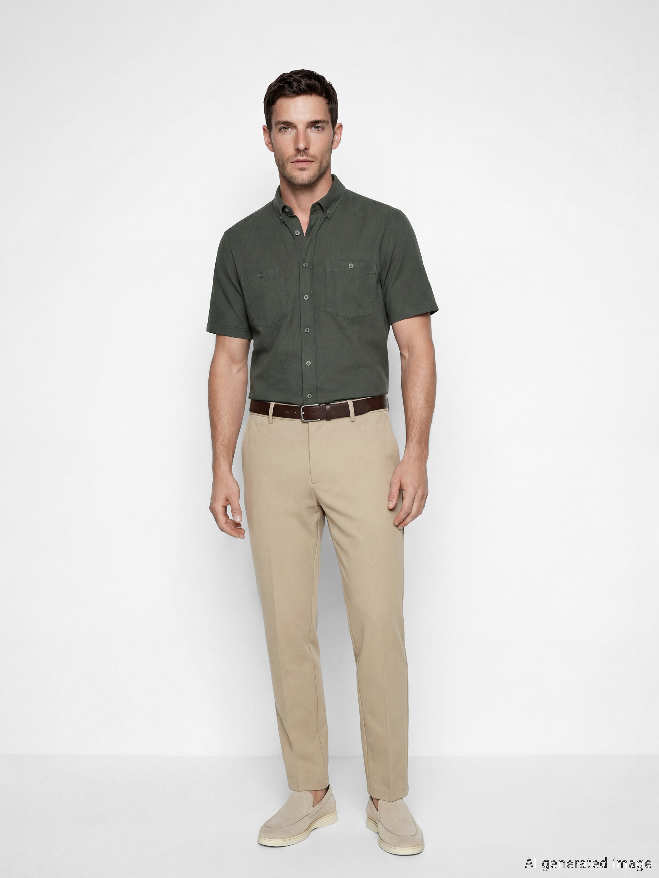 Yeşil Regular Fit Armürlü Erkek Gömlek-1