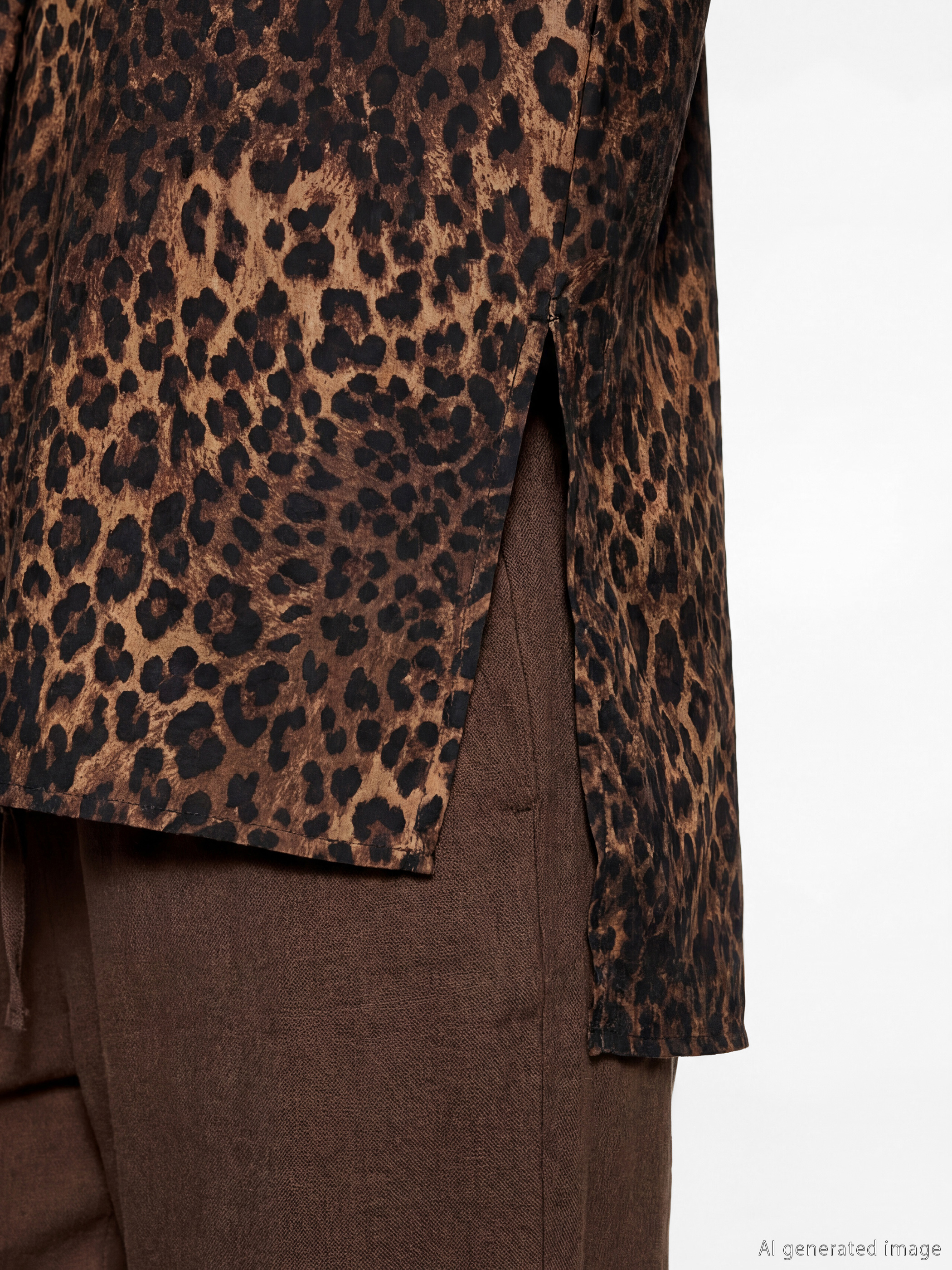 V Neck Leopard Print Oversize Women's Blouse-2