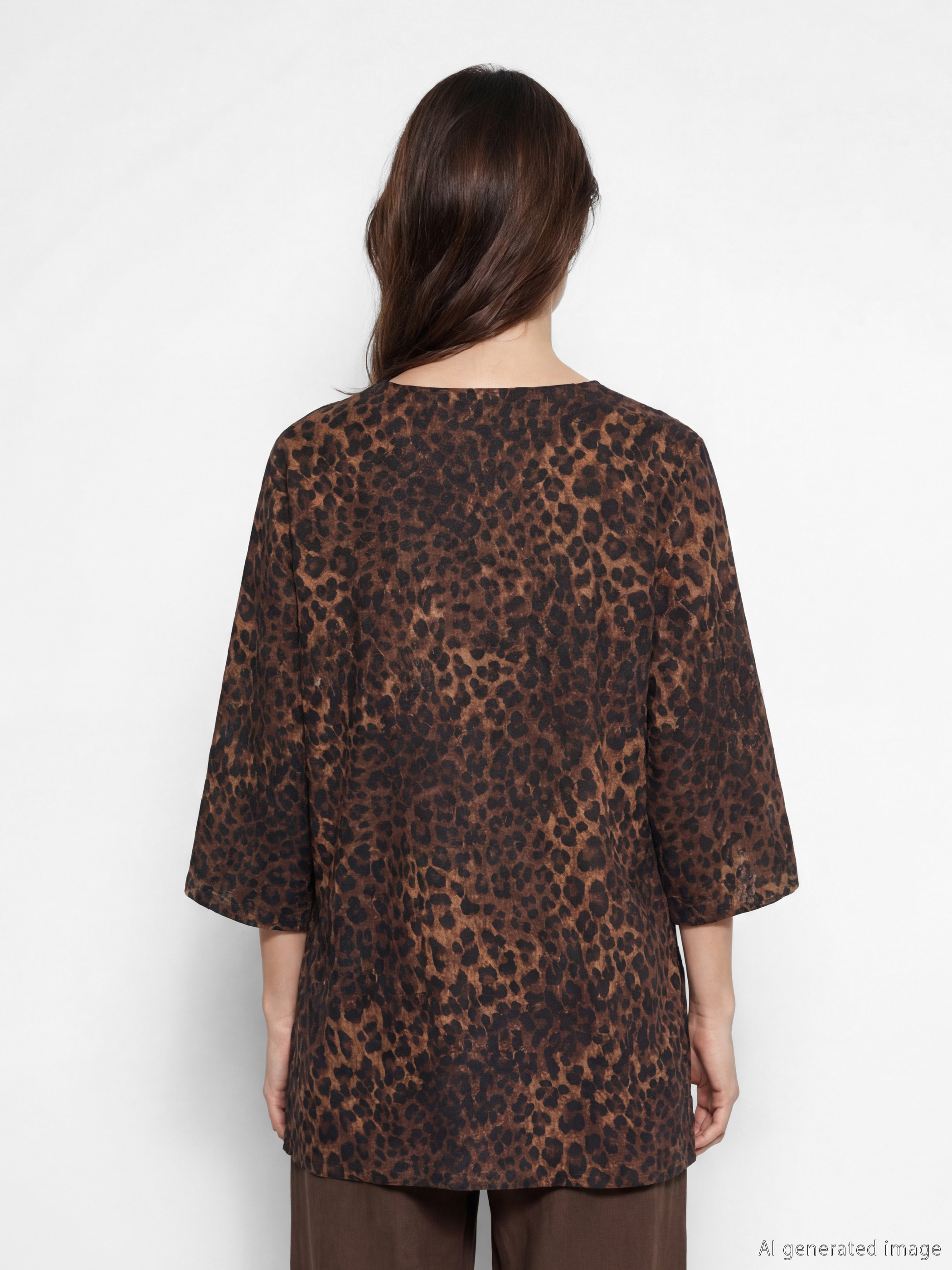 V Neck Leopard Print Oversize Women's Blouse-3