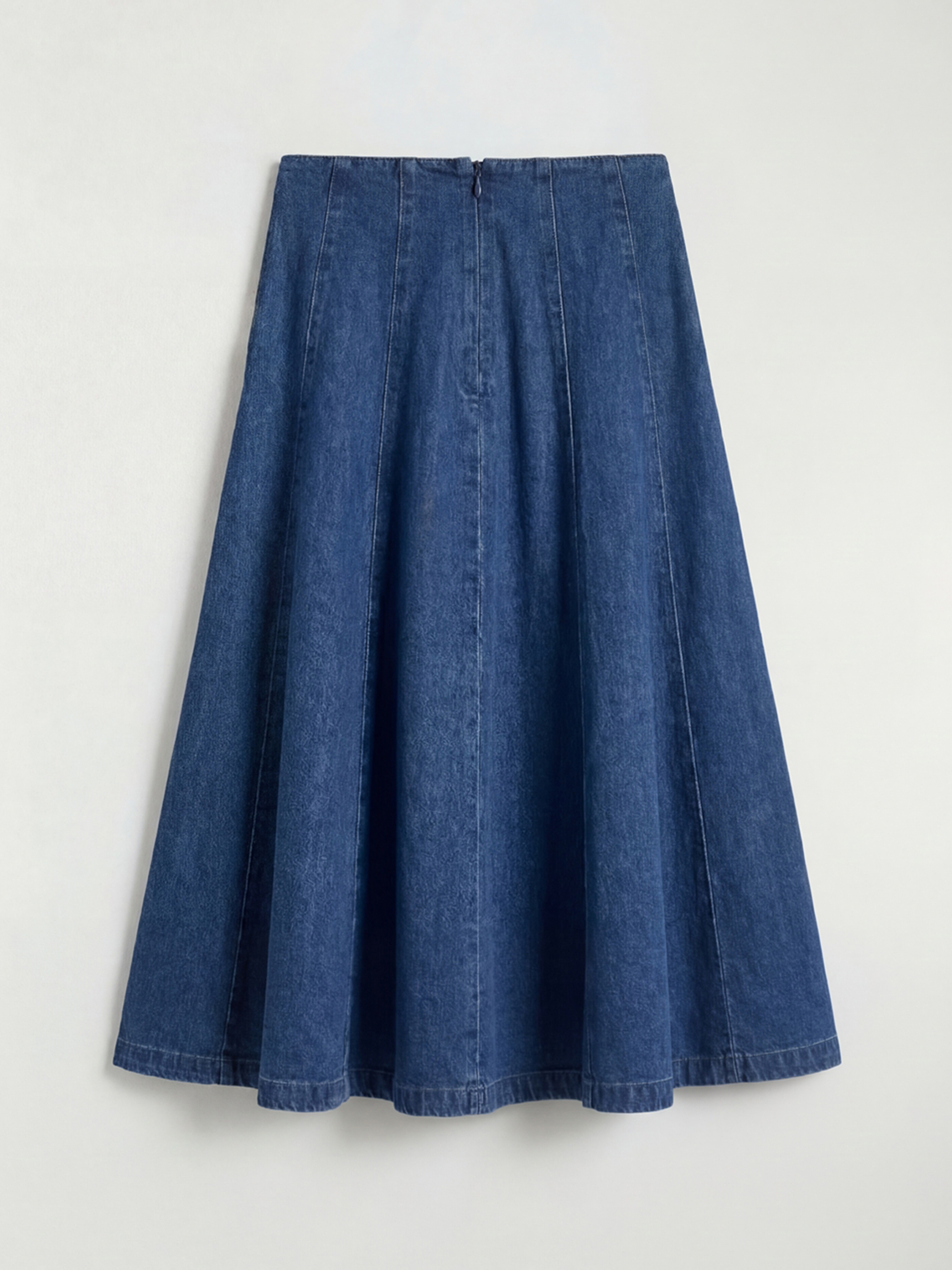 High Waisted Zippered Flared Denim Skirt-5