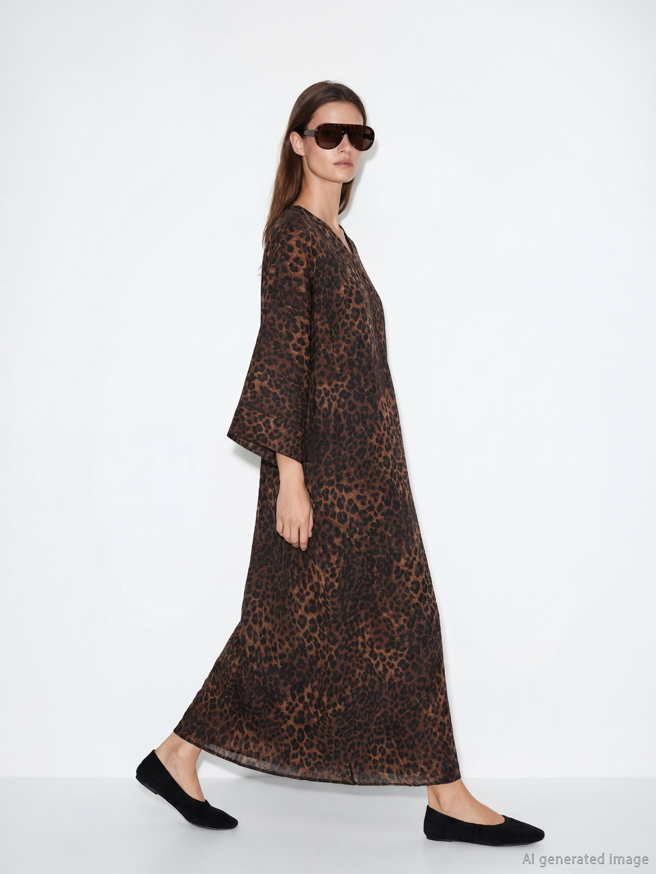 V Neck Leopard Print A-Line Oversize Dress