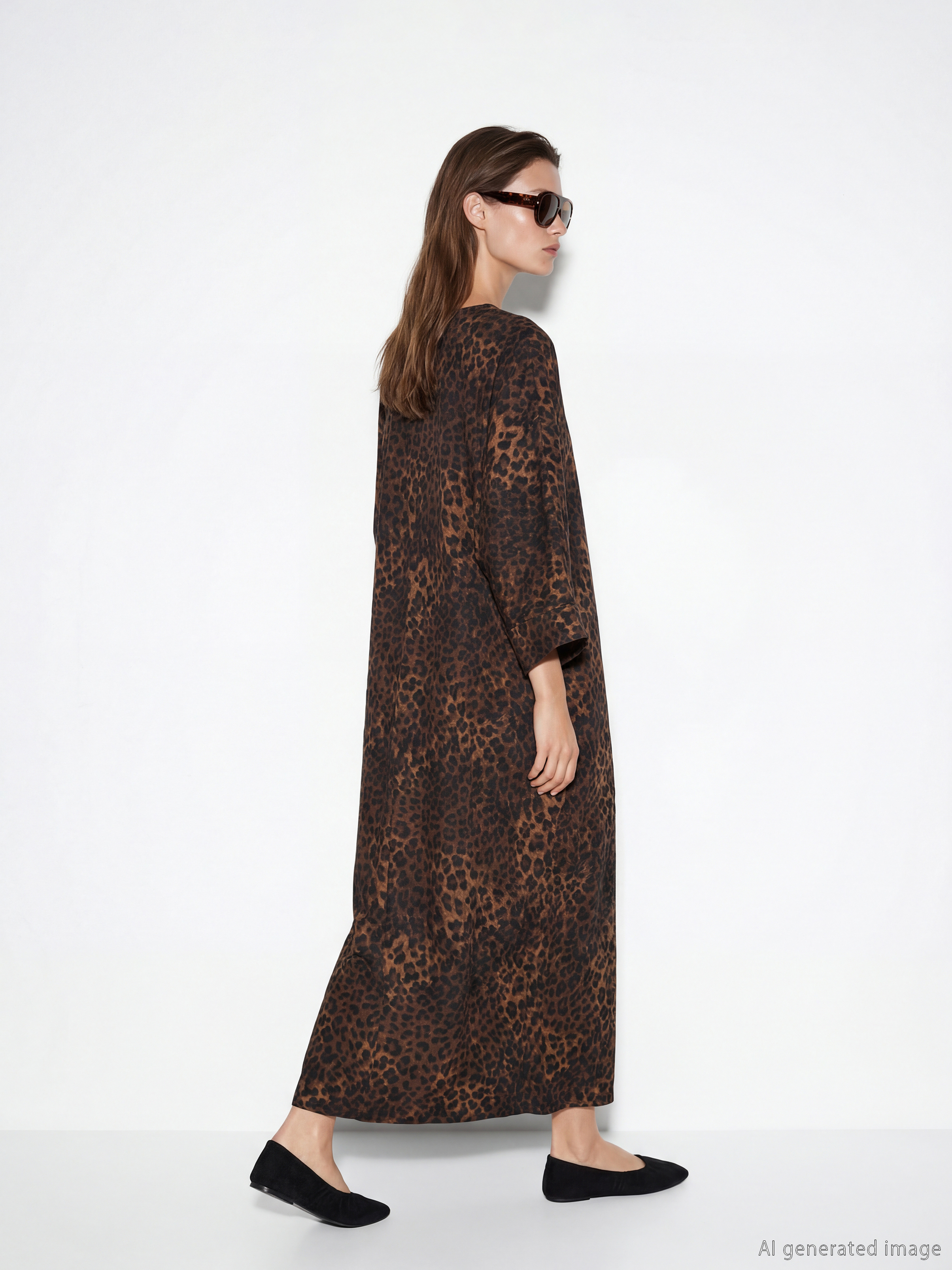 V Neck Leopard Print A-Line Oversize Dress-1