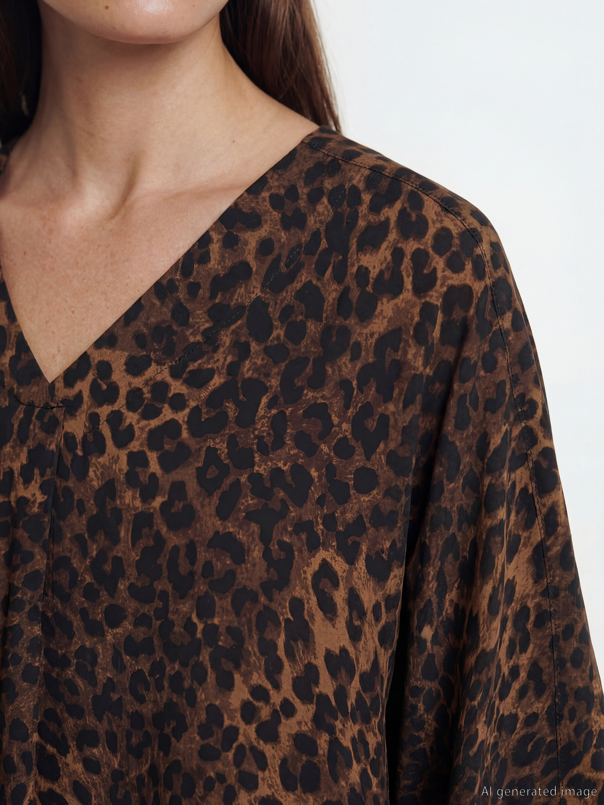 V Neck Leopard Print A-Line Oversize Dress-2