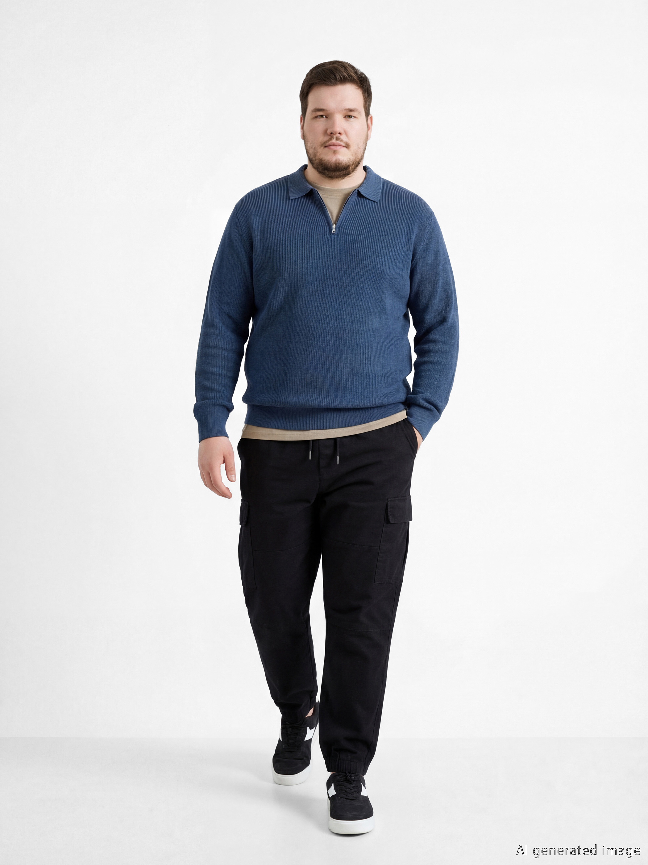 Siyah Standart Kalıp Gabardin Erkek Kargo Pantolon-1