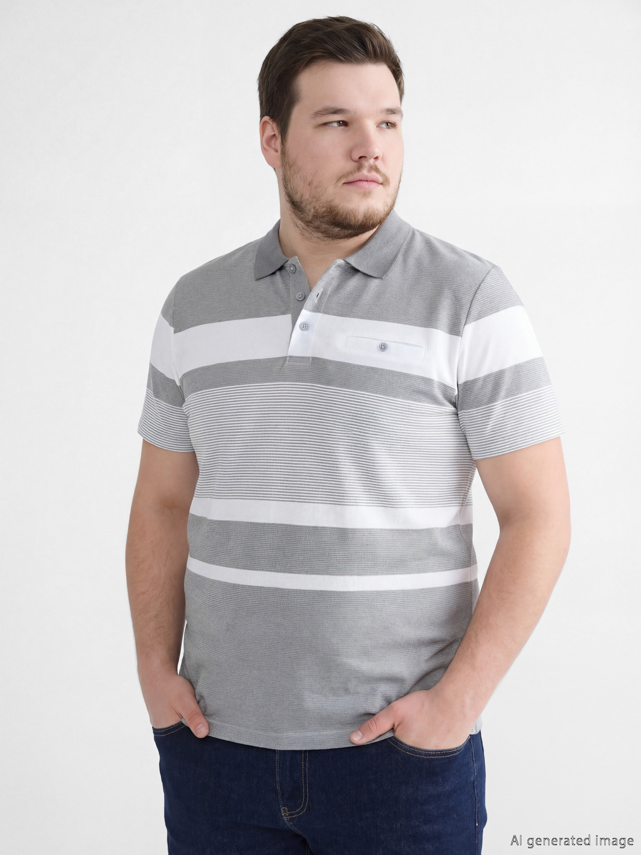 Antrasit Polo Yaka Çizgili Erkek Pike Tişört-1