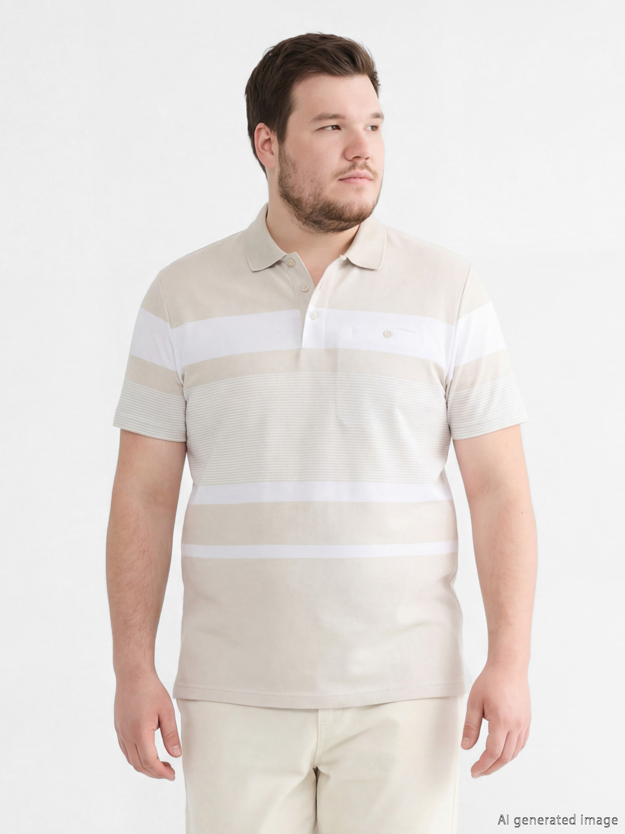 Bej Polo Yaka Çizgili Erkek Pike Tişört-1