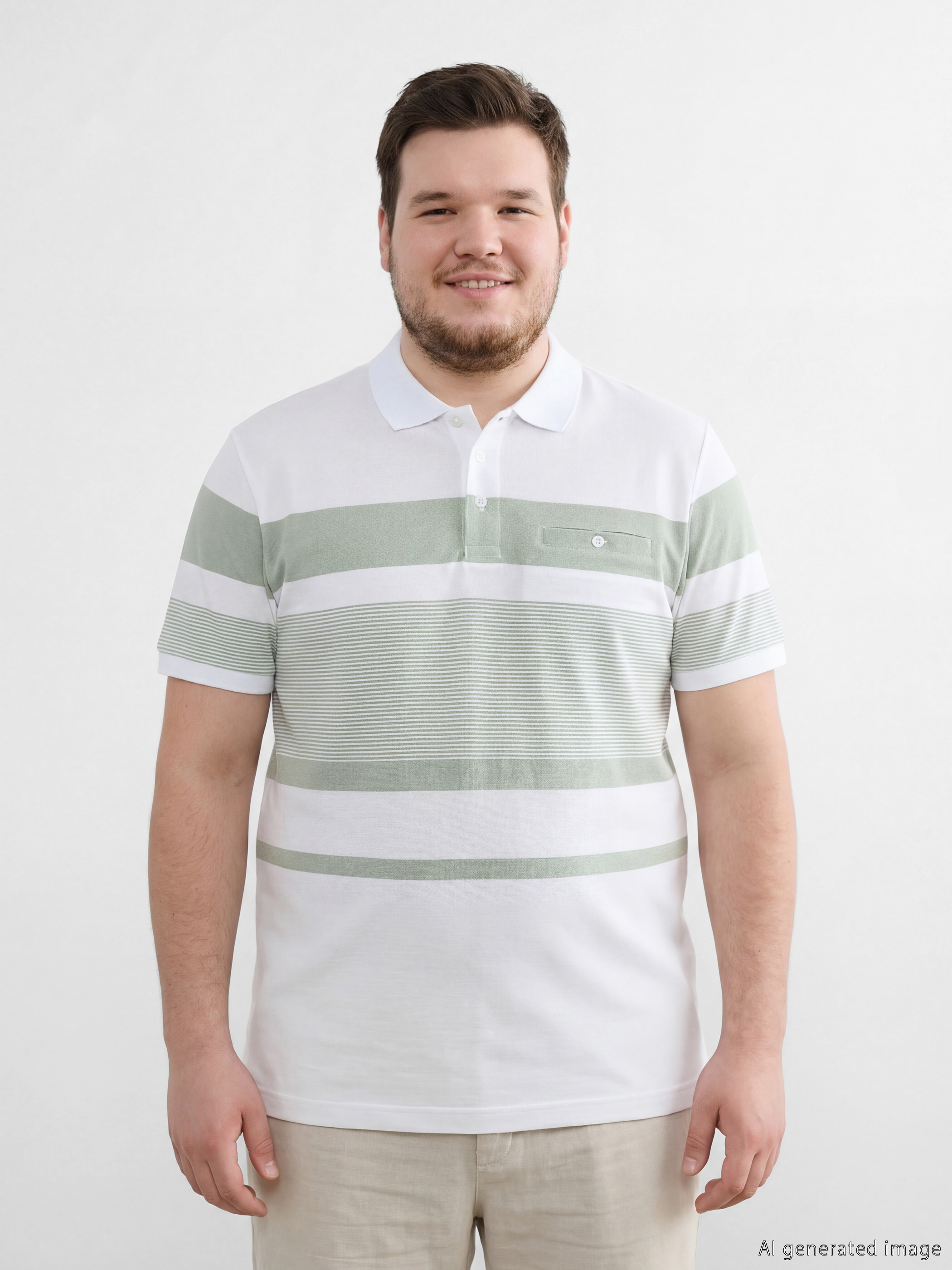 Beyaz Polo Yaka Çizgili Erkek Pike Tişört-1