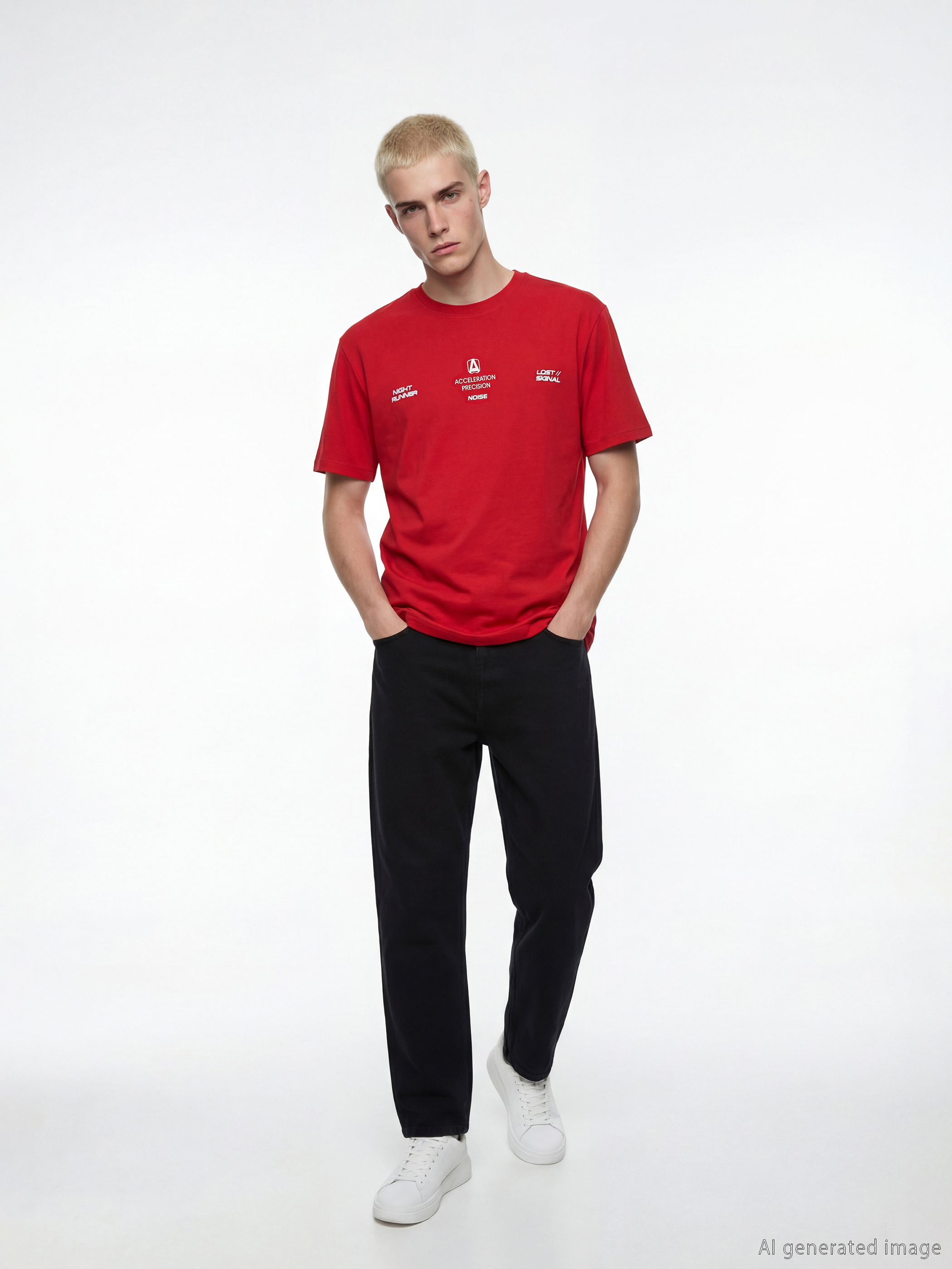 Kırmızı Bisiklet Yaka Baskılı Erkek Tişört-2