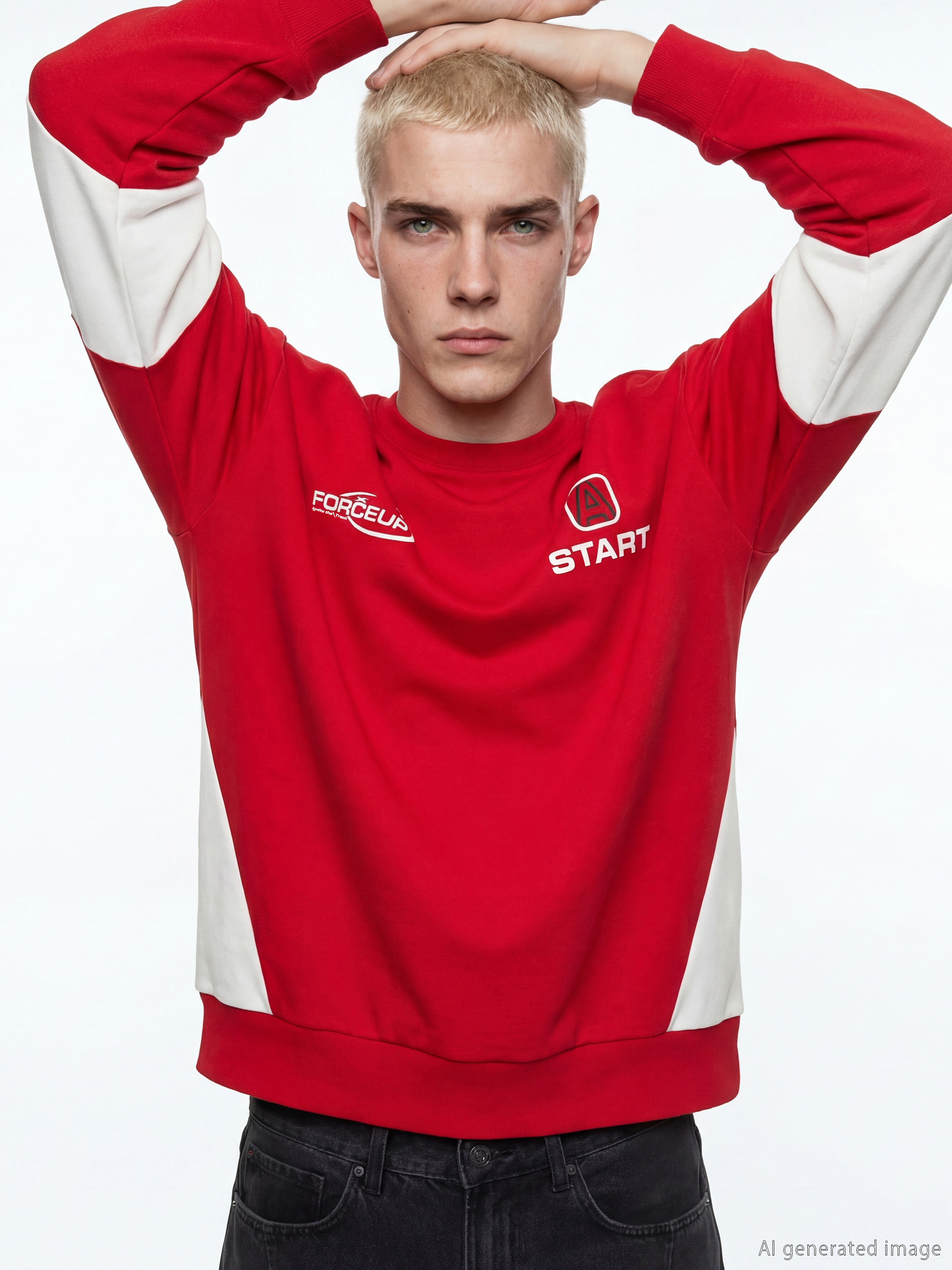 Мъжки суитшърт с принт и обло деколте-1