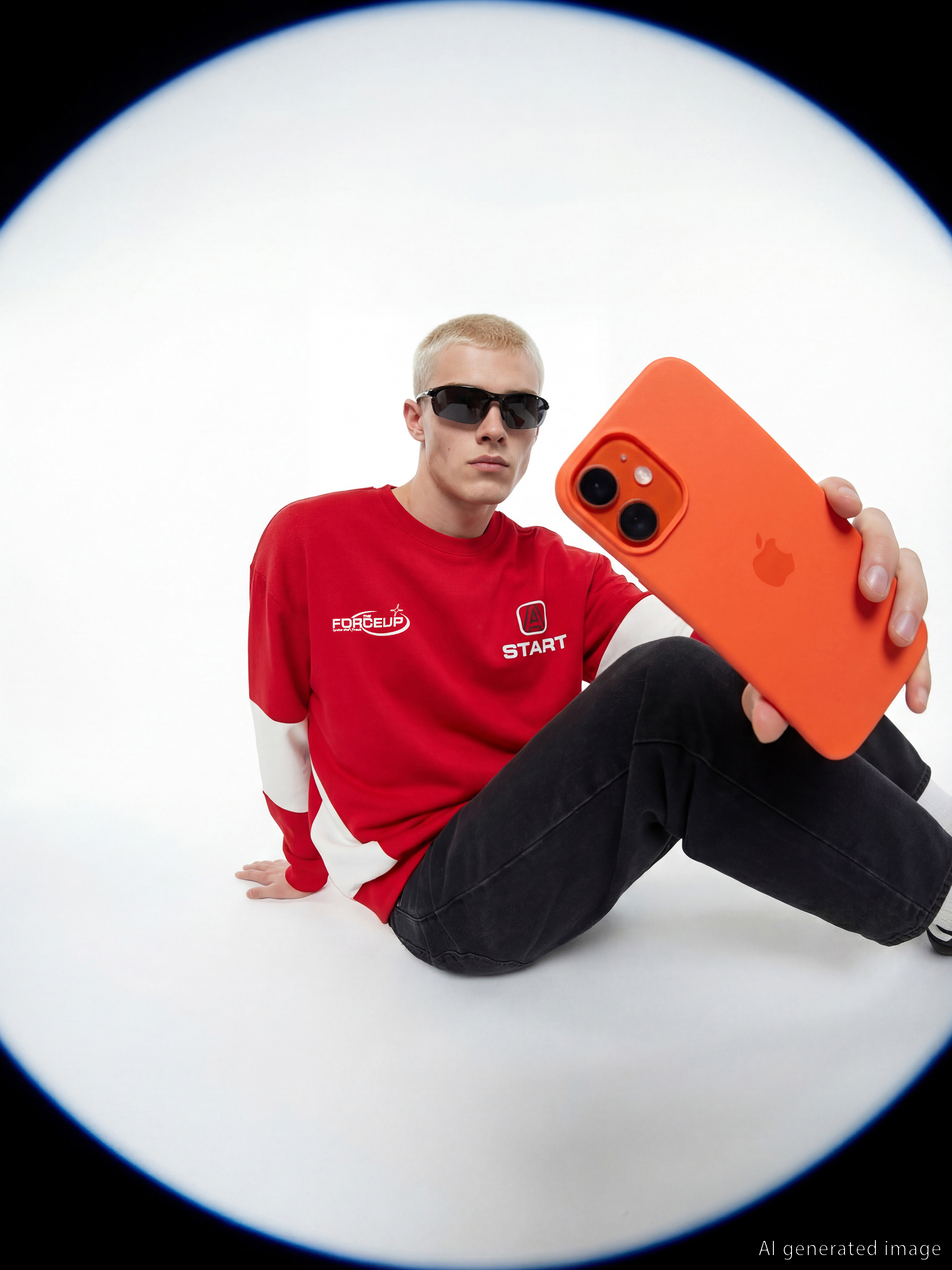 Мъжки суитшърт с принт и обло деколте-2