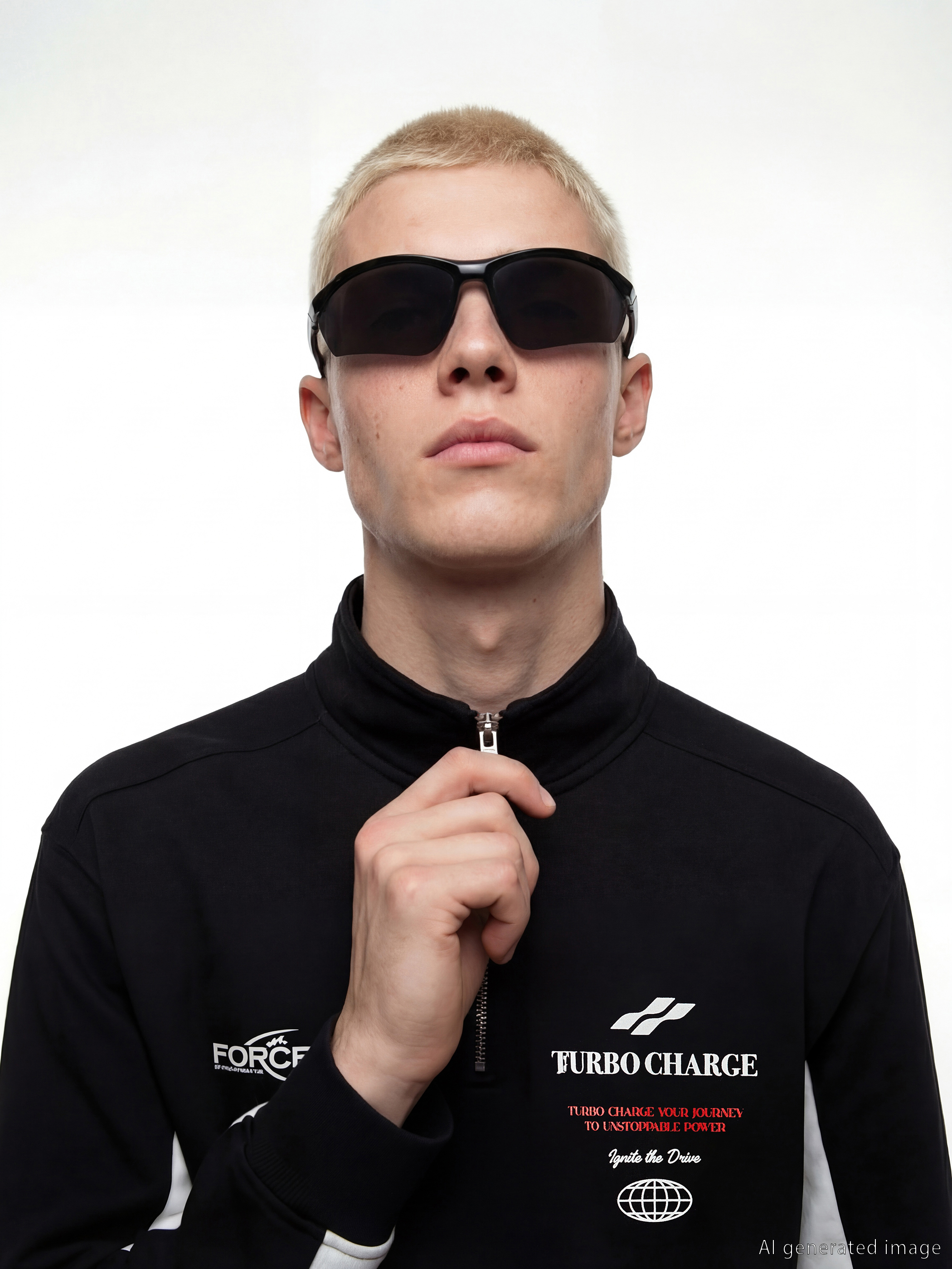 Мъжки суитшърт с половин цип и висока яка с принт-1