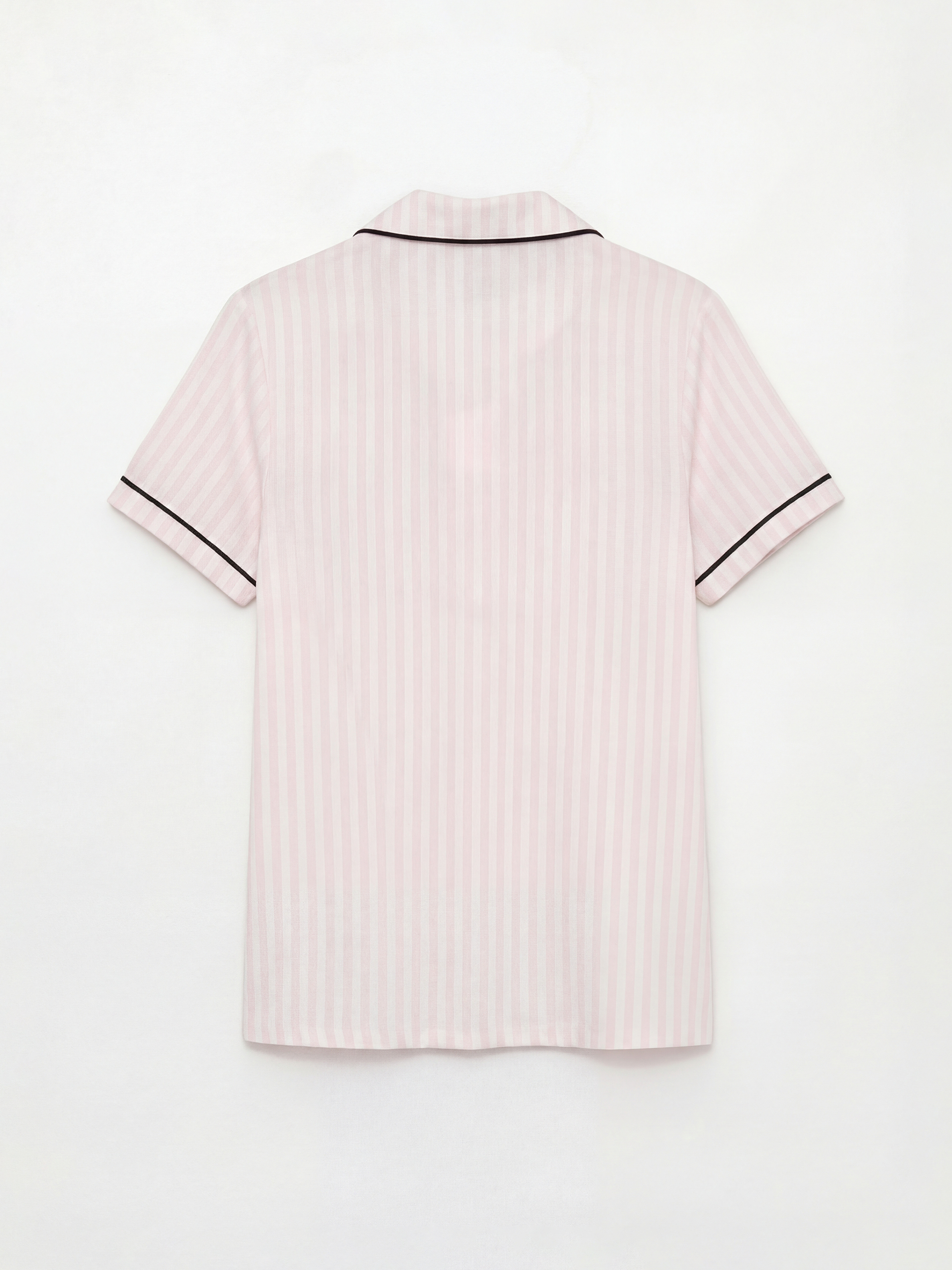 Ekru Gömlek Yaka Çizgili Kadın Şortlu Pijama Takımı-2