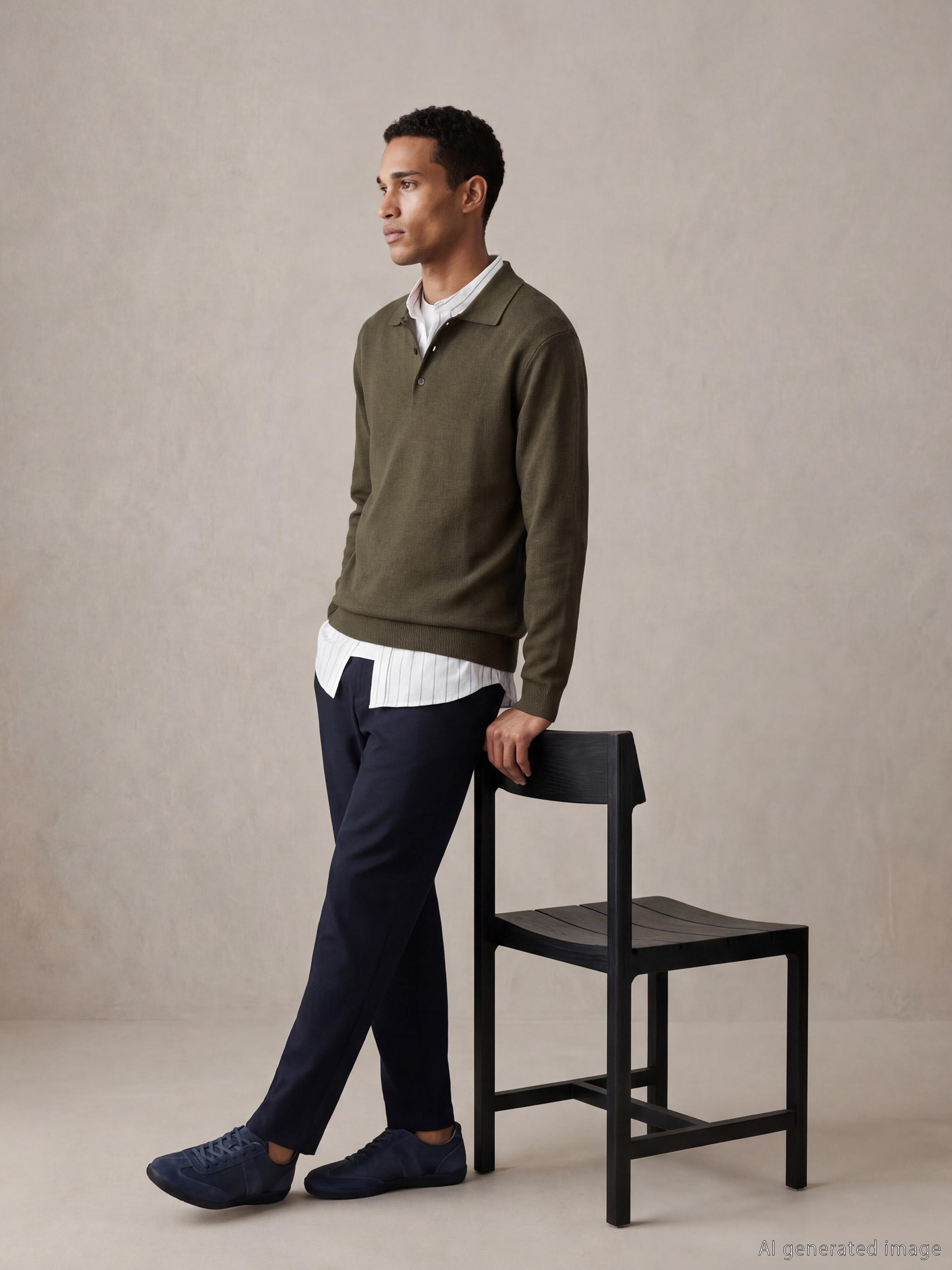 Haki Polo Yaka Erkek Triko Kazak-1