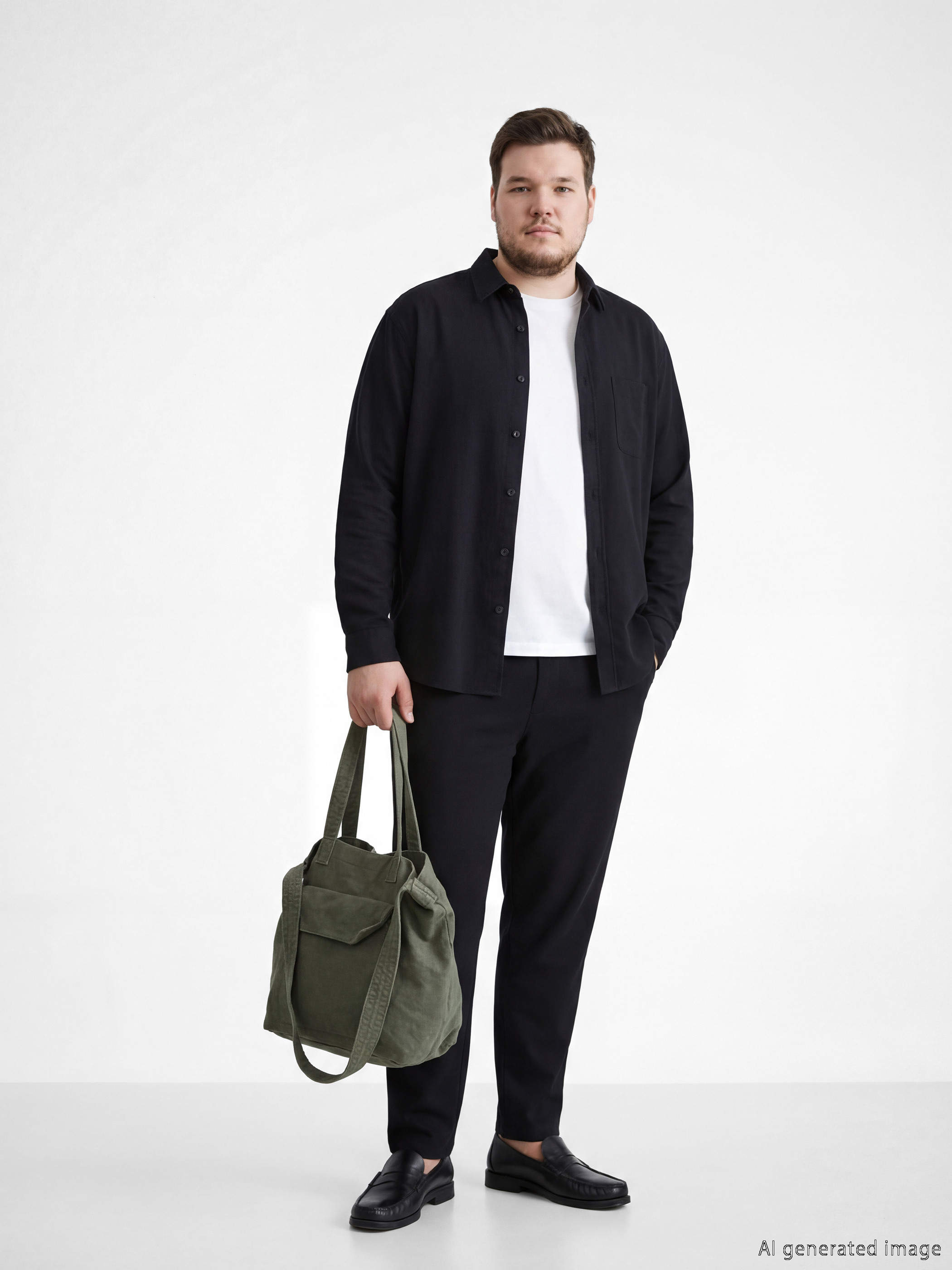 Siyah Rahat Kalıp Keten Görünümlü Erkek Pantolon-3