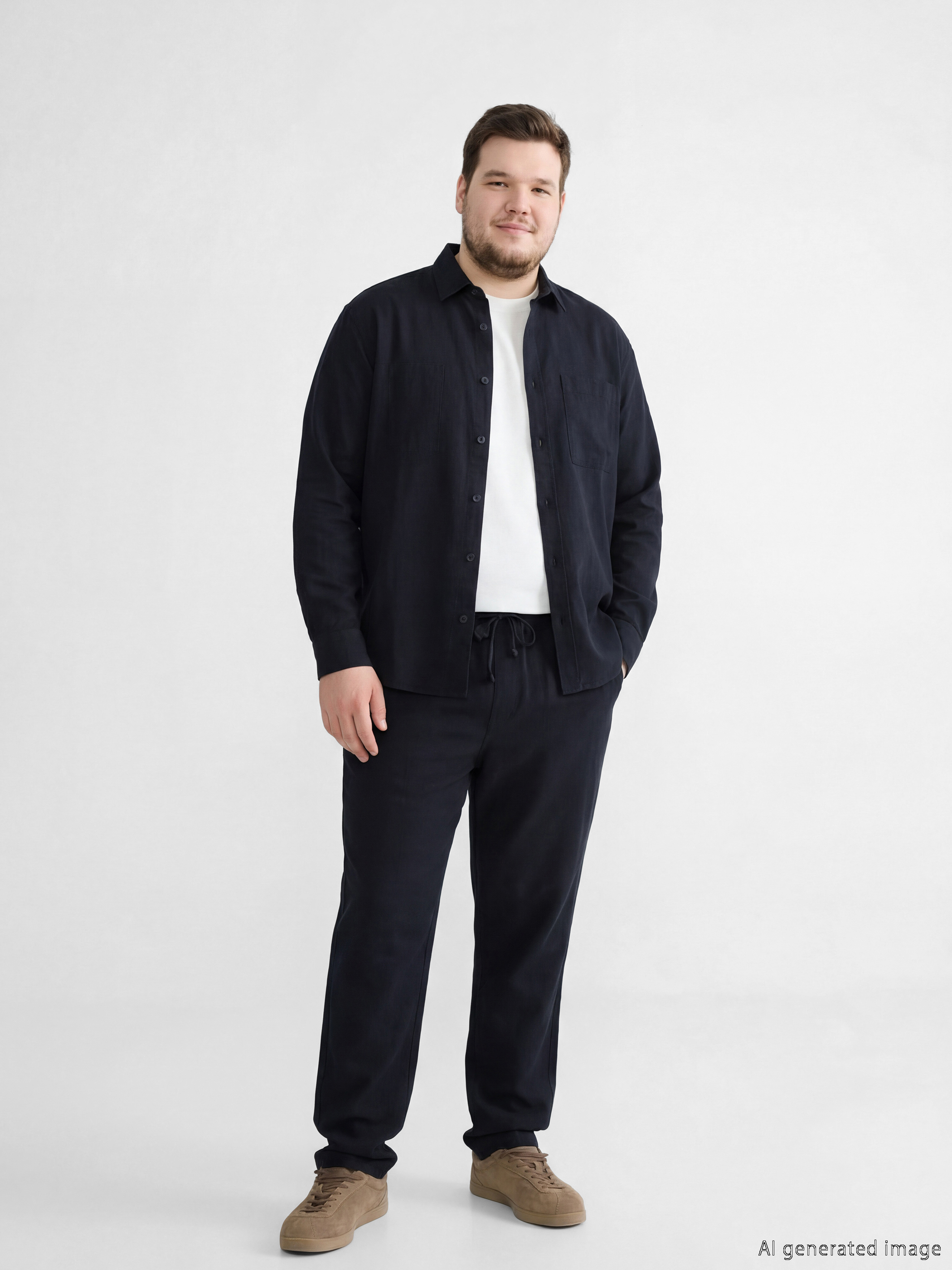 Siyah Rahat Kalıp Keten Görünümlü Erkek Pantolon-4