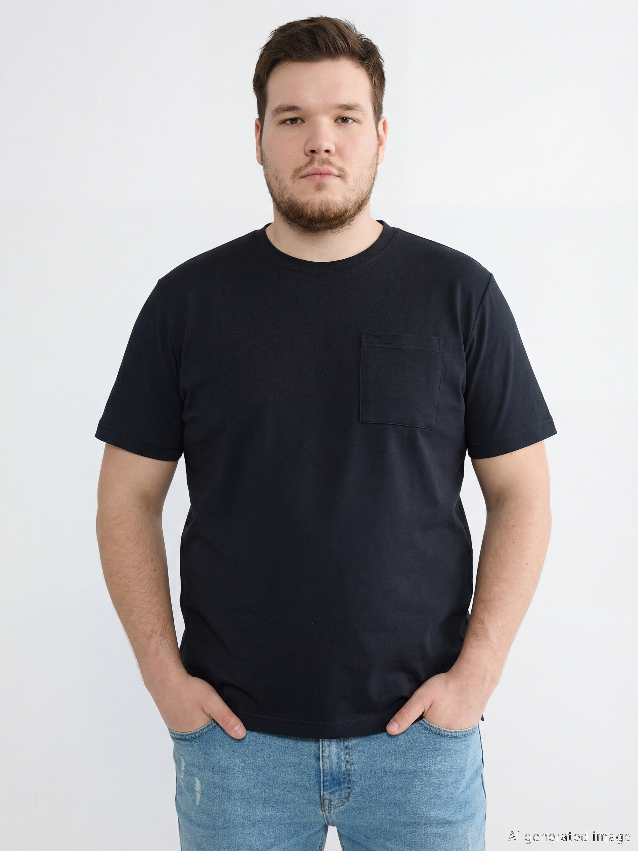 Siyah Bisiklet Yaka Erkek Tişört-1