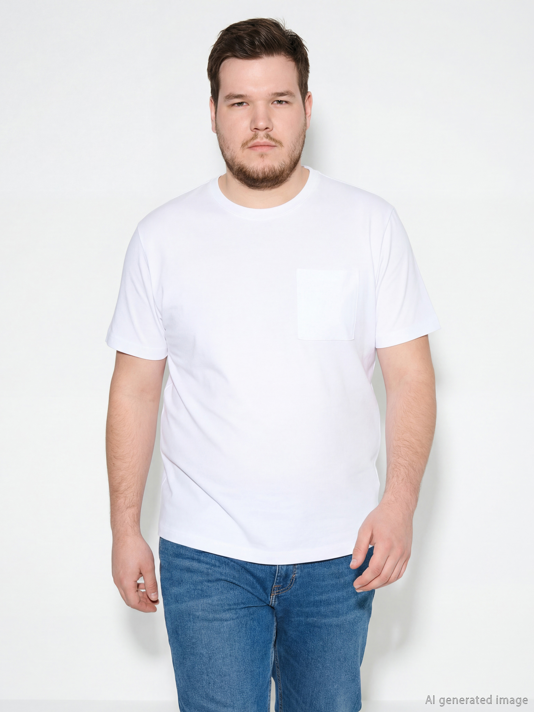 Beyaz Bisiklet Yaka Erkek Tişört-1