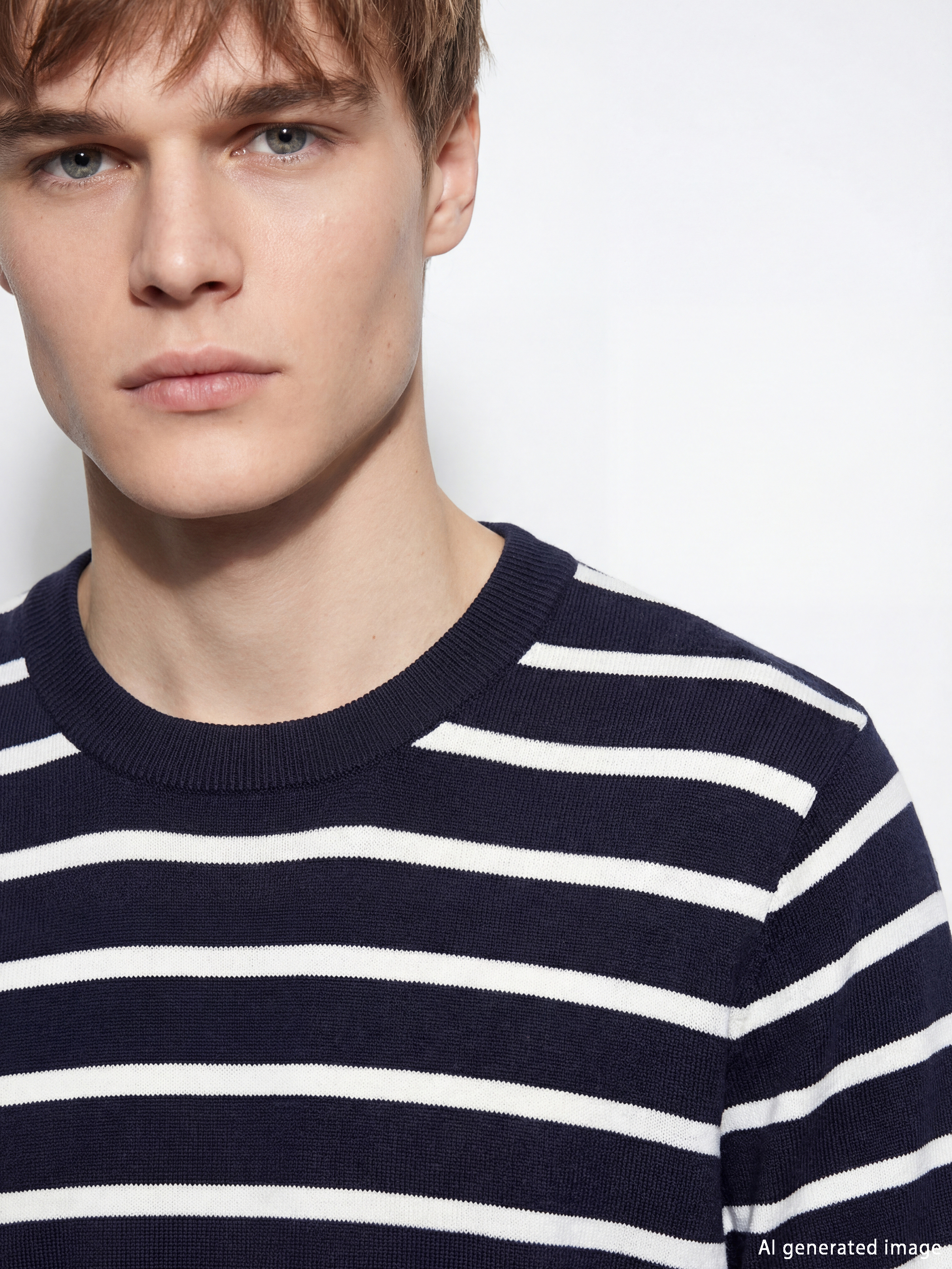 Lacivert Bisiklet Yaka Çizgili Erkek Triko Kazak-2
