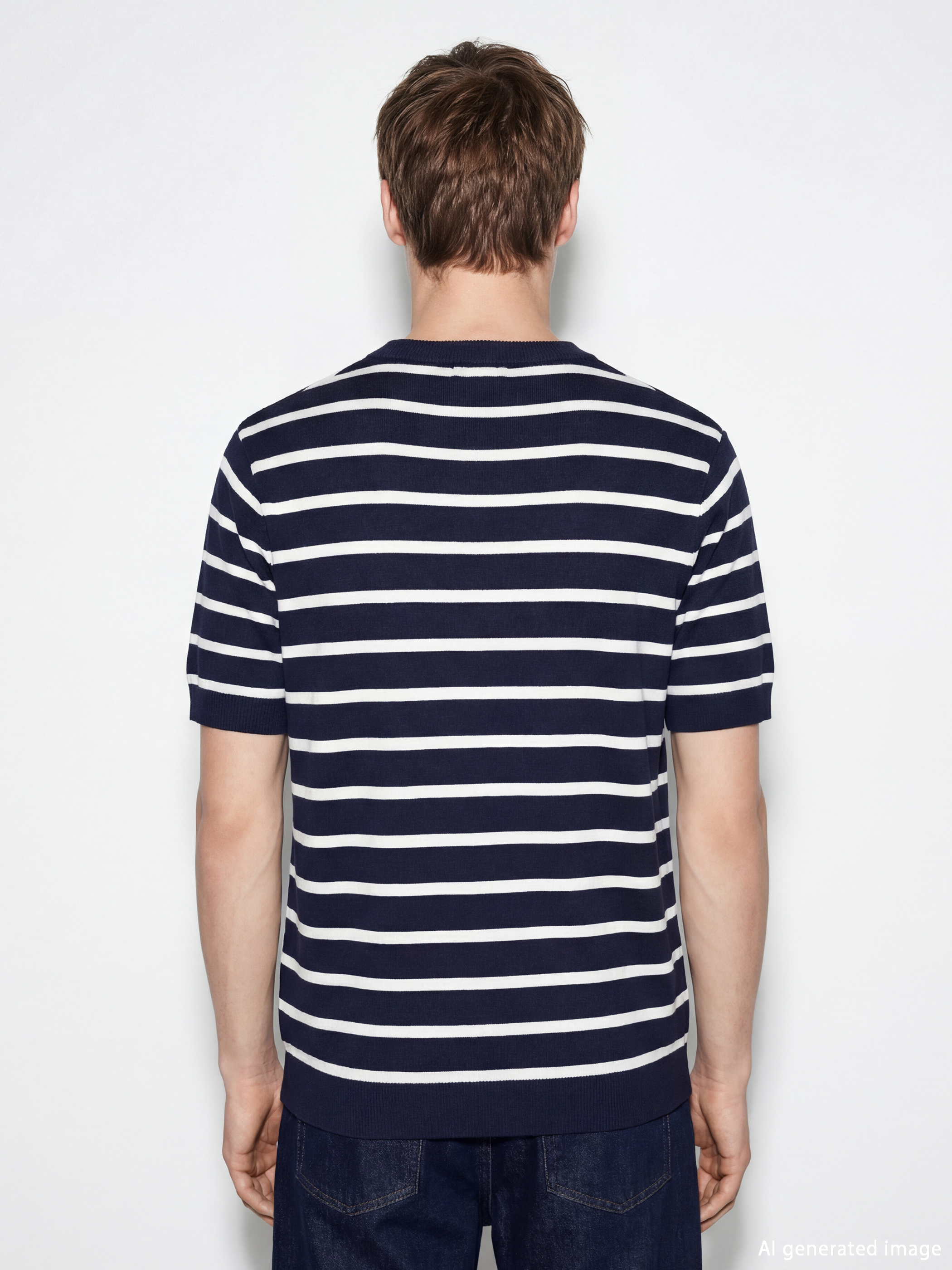 Lacivert Bisiklet Yaka Çizgili Erkek Triko Kazak-3