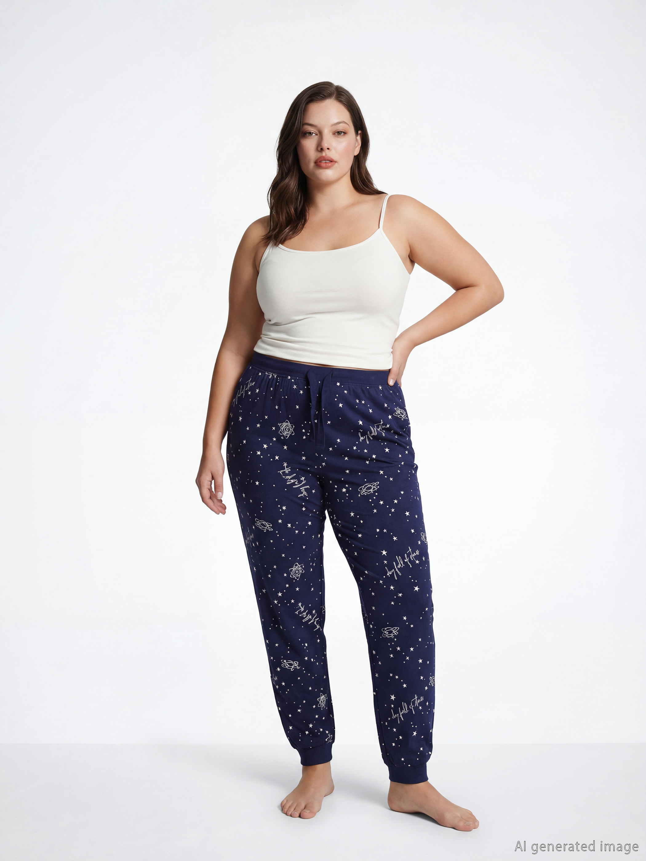 Für Damen Elastischer-Bund Pyjama-Jogger-1