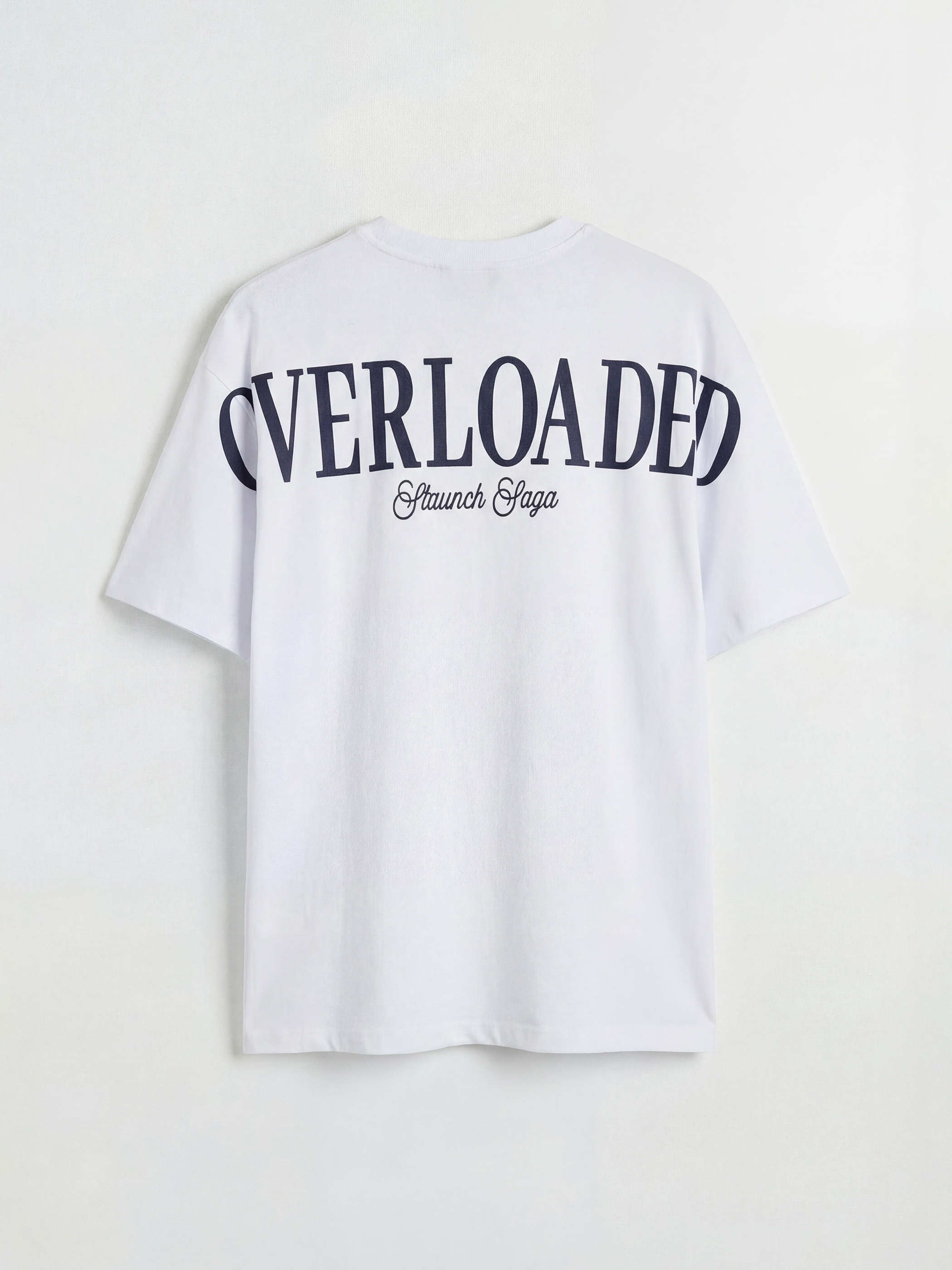 Beyaz Bisiklet Yaka Baskılı Penye Erkek Tişört-1